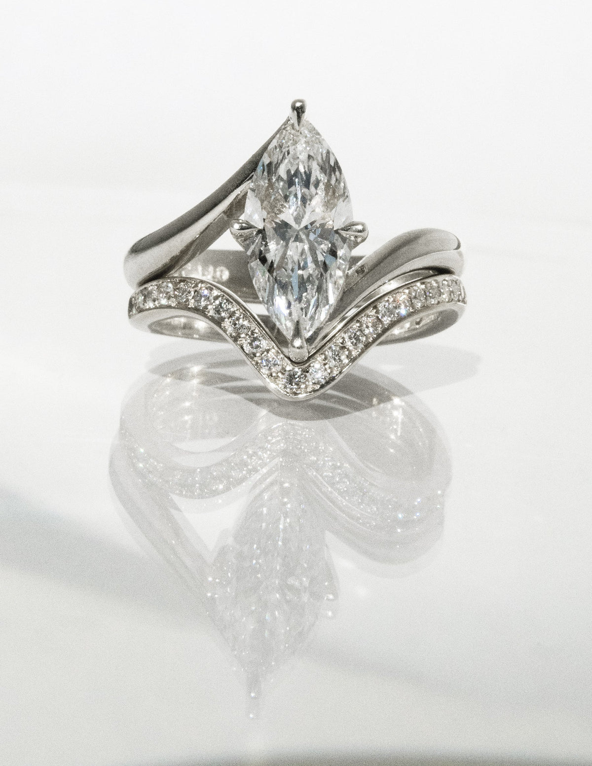1.0 - 2.0  CT Marquise Cut Lab Grown Diamond  Solitaire Bridal Set