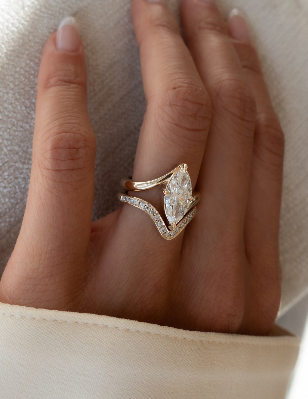 1.0 - 2.0  CT Marquise Cut Lab Grown Diamond  Solitaire Bridal Set