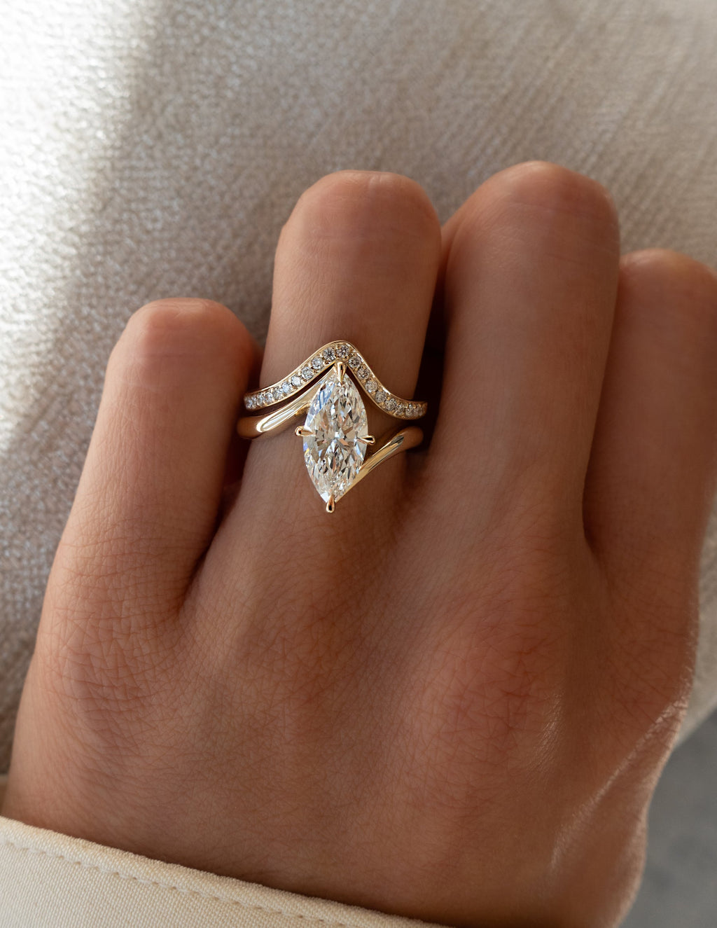 1.0 - 2.0  CT Marquise Cut Lab Grown Diamond  Solitaire Bridal Set