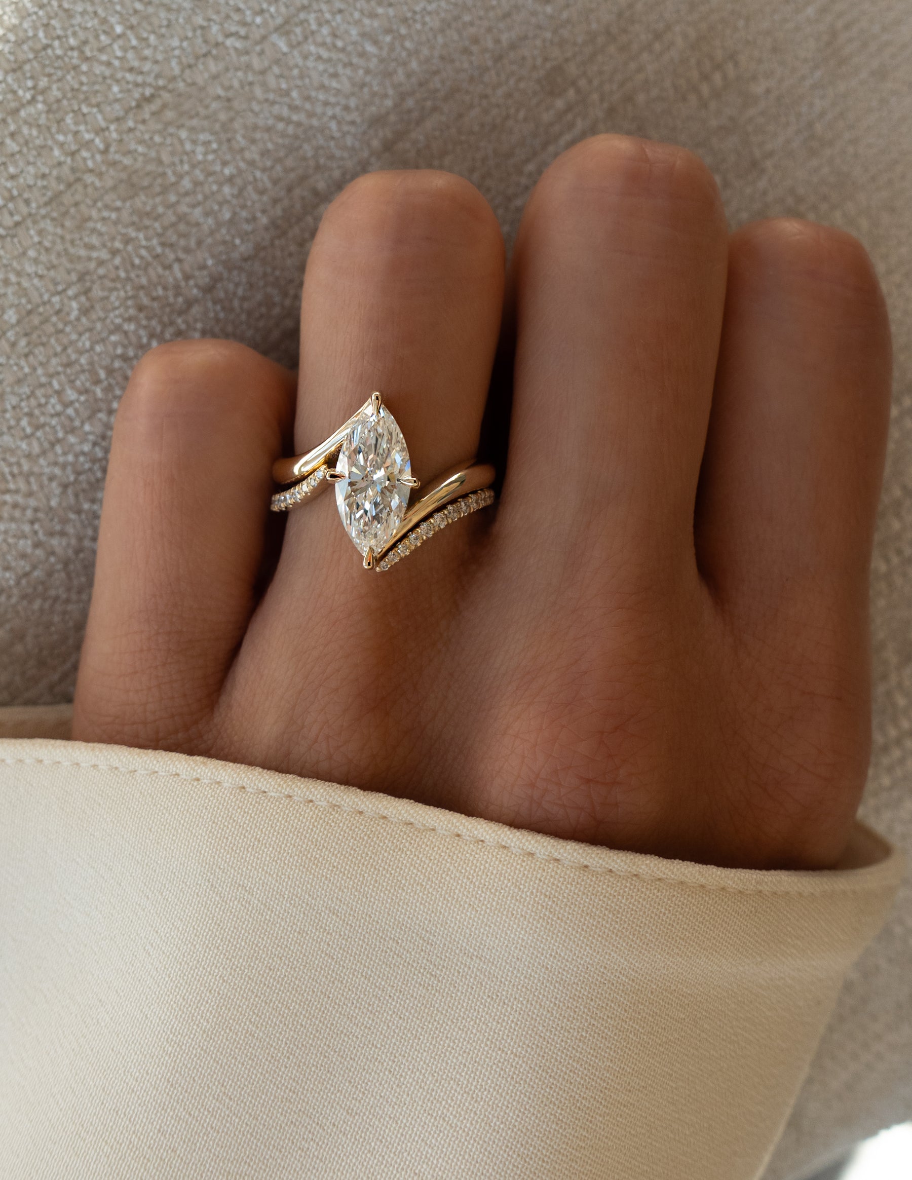 1.0 - 2.0  CT Marquise Cut  Lab Grown Diamond Solitaire Bridal Set