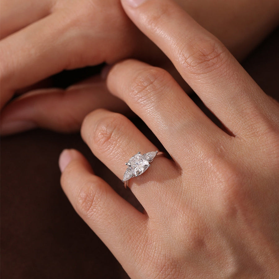 1.0 CT Cushion F/VVS Lab Grown Diamond Three Stone Style Engagement Ring + 0.91 ct cushion - D VS1