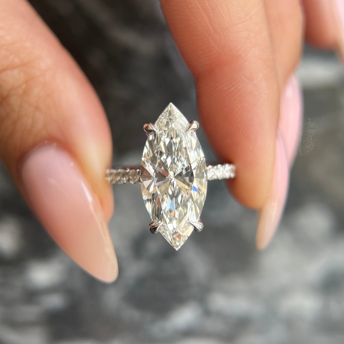 3.0 - 5.0 CT Marquise Lab GrownDiamond Hidden Halo & Pave Engagement Ring