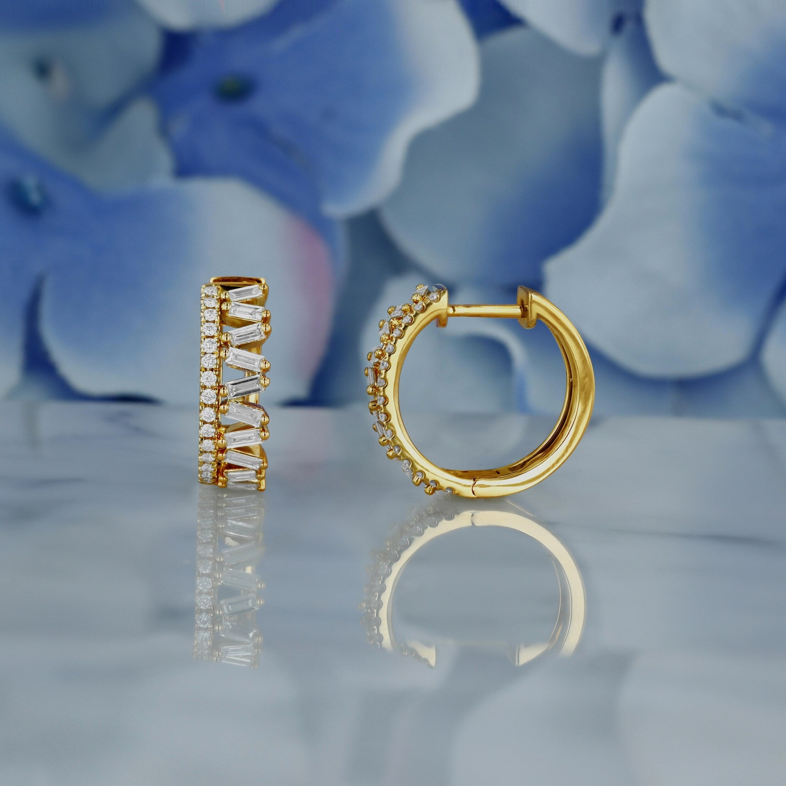 0.81 TCW Round & Baguette Moissanite Diamond Hoop Earrings - Camila Brown