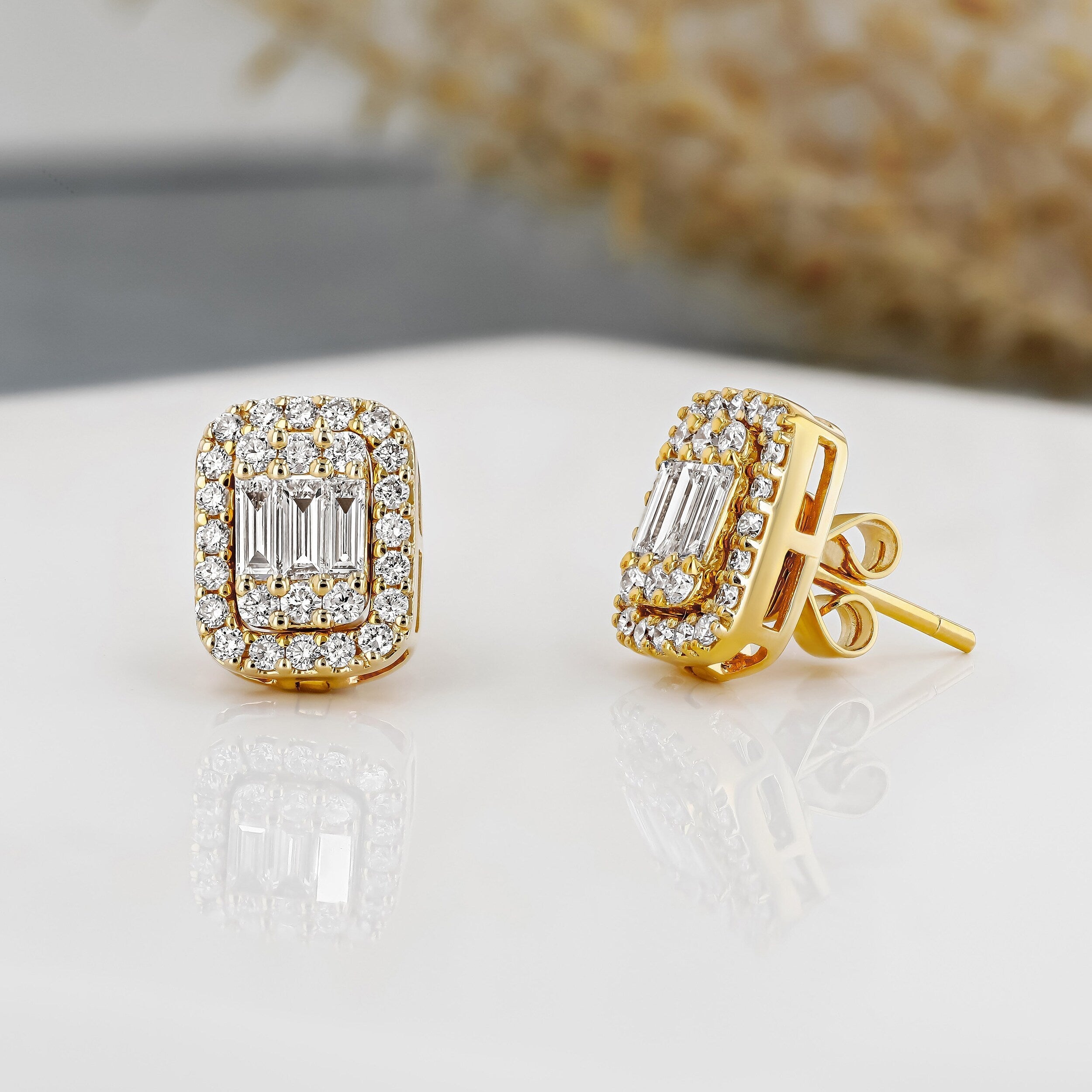 0.93 TCW Round & Baguette Moissanite Diamond Stud Earrings - Camila Brown