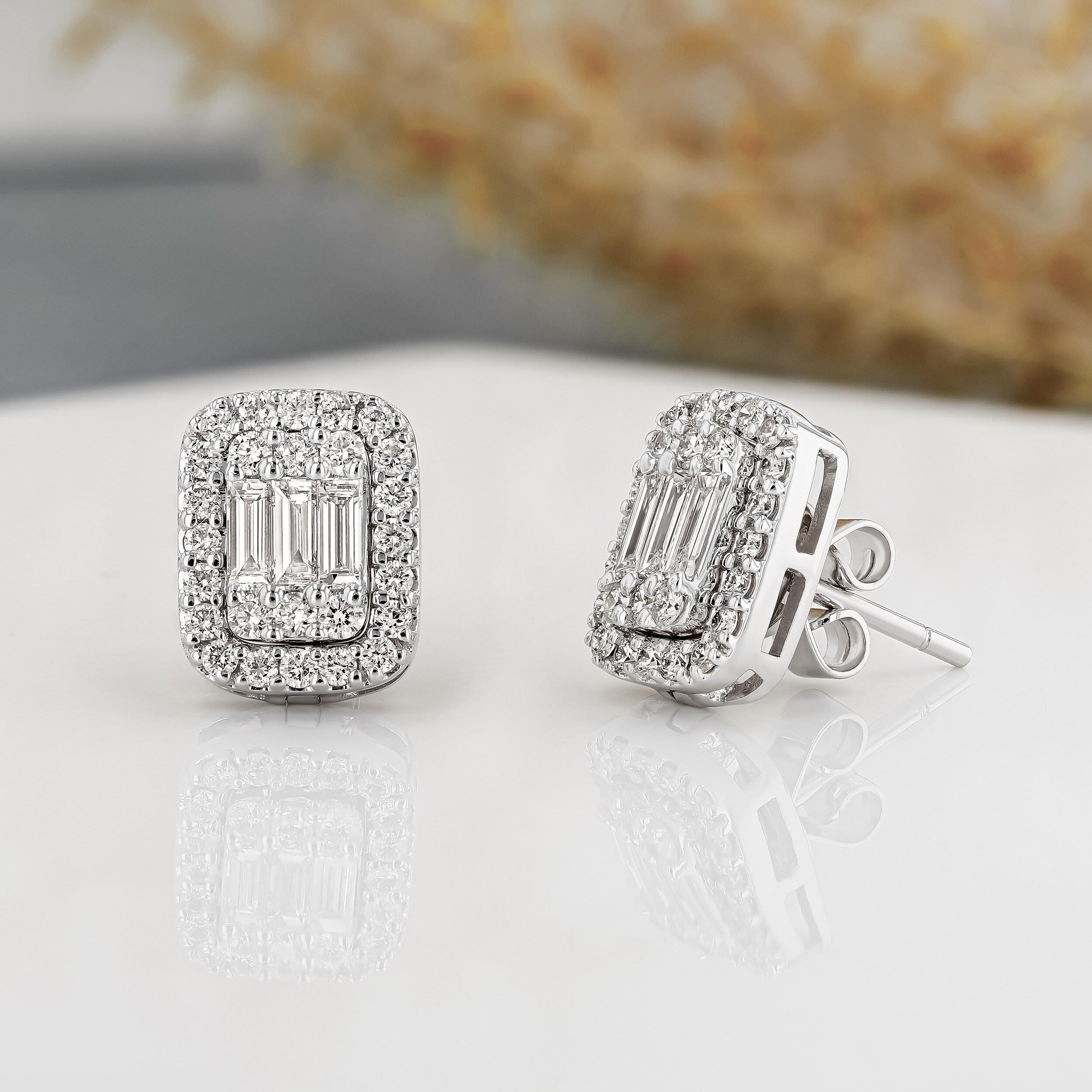 0.93 TCW Round & Baguette Moissanite Diamond Stud Earrings - Camila Brown