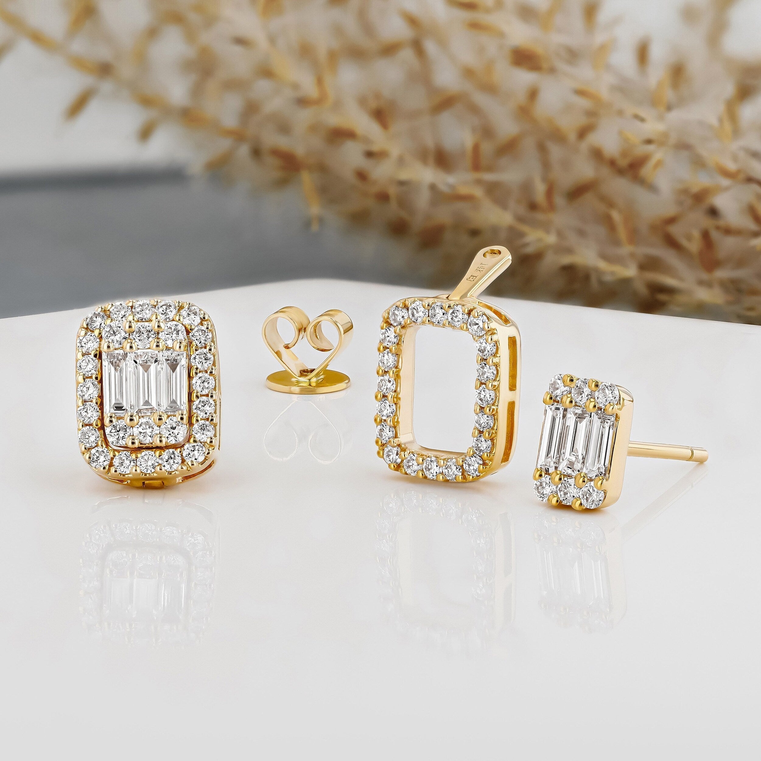 0.93 TCW Round & Baguette Moissanite Diamond Stud Earrings - Camila Brown