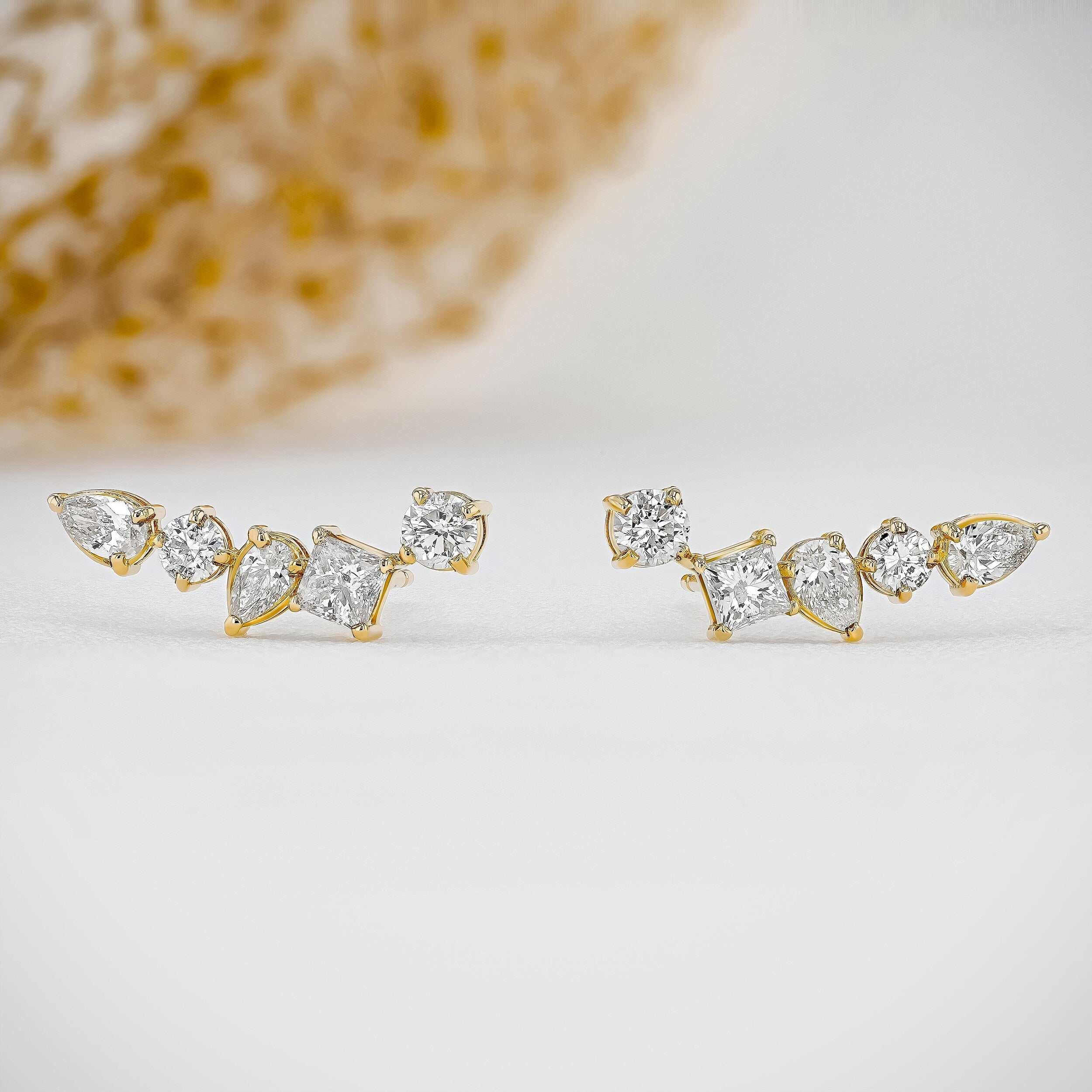 1.28 TCW Round, Princess & Pear Moissanite Diamond Ear Crawler Earrings - Camila Brown