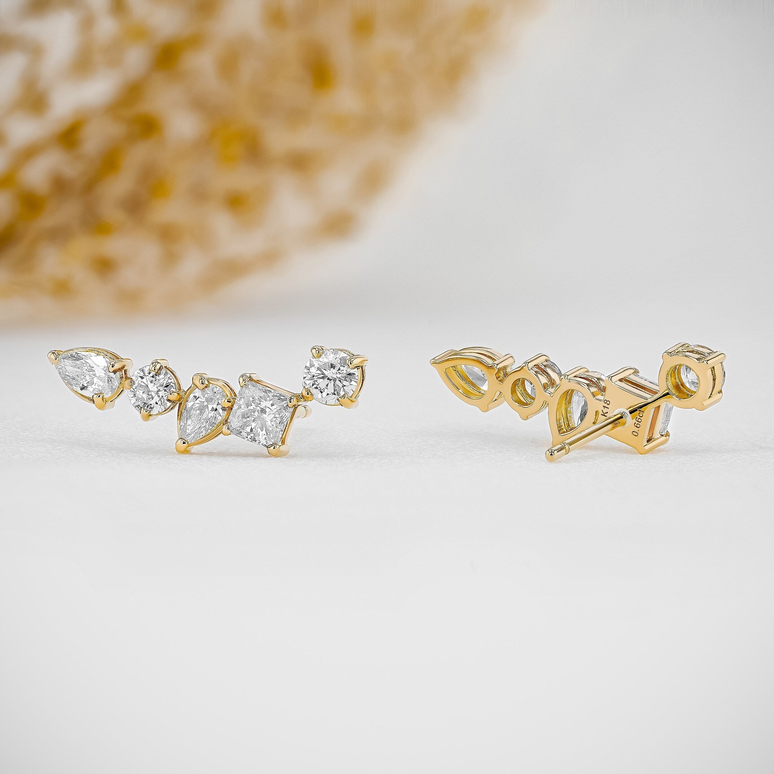 1.28 TCW Round, Princess & Pear Moissanite Diamond Ear Crawler Earrings - Camila Brown