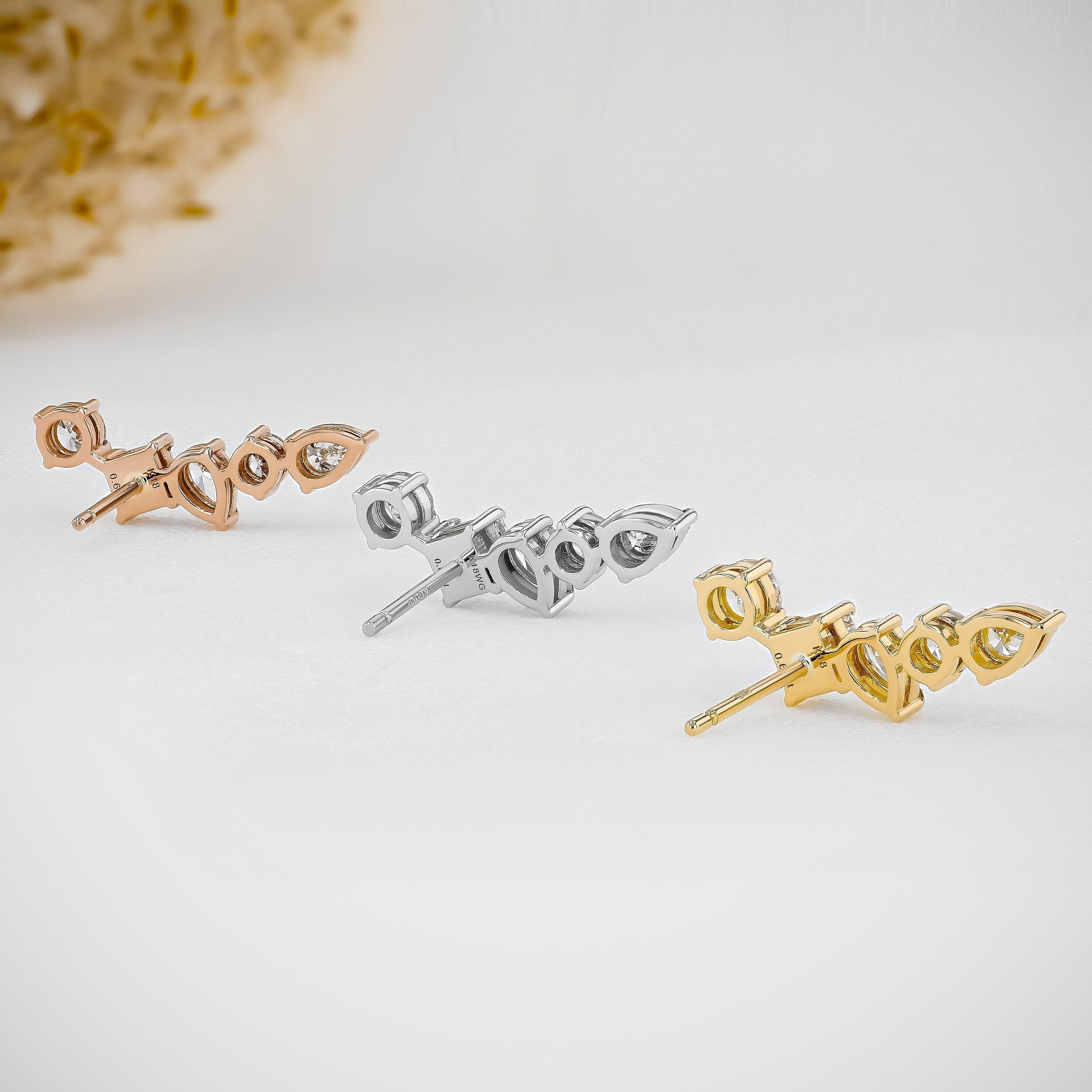 1.28 TCW Round, Princess & Pear Moissanite Diamond Ear Crawler Earrings - Camila Brown