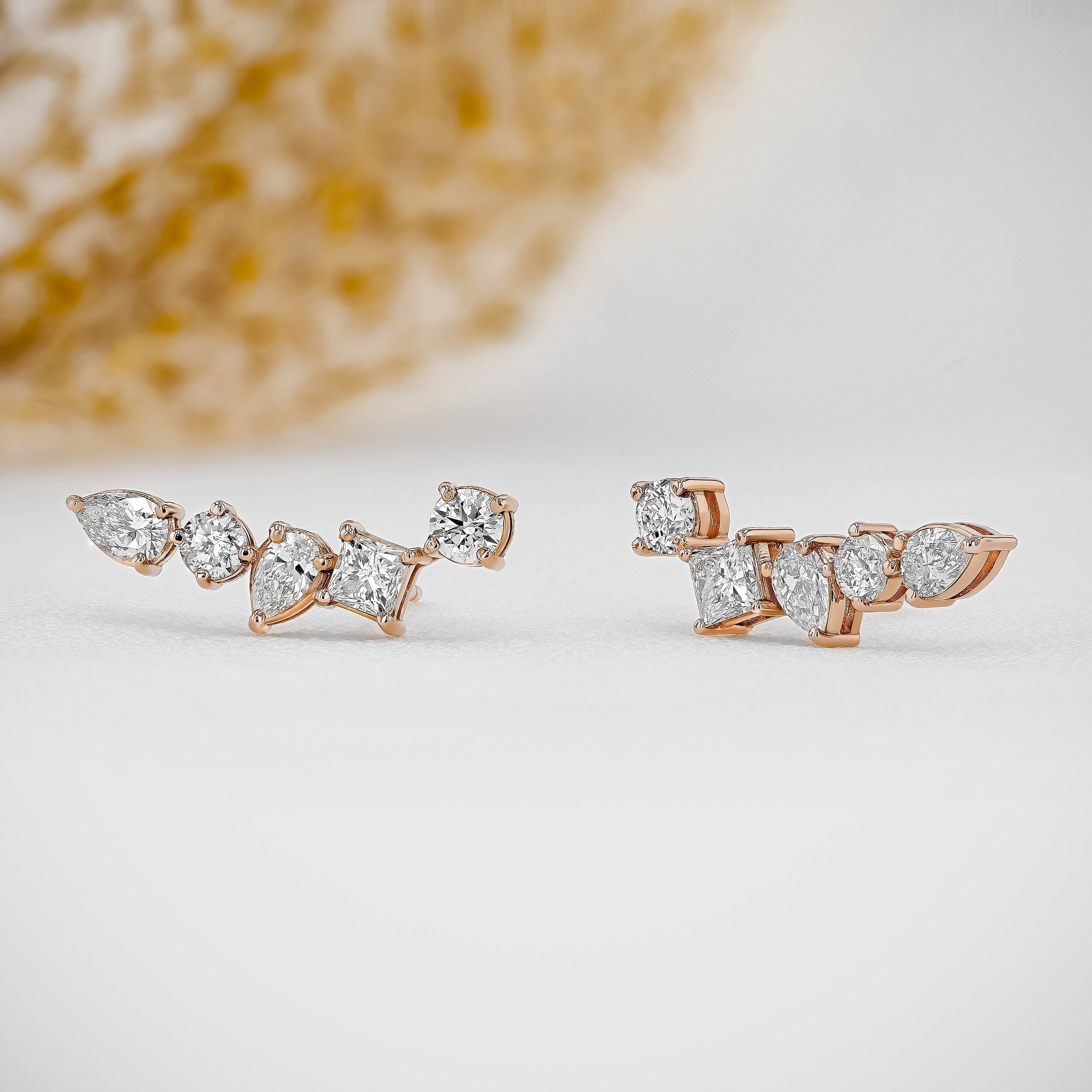 1.28 TCW Round, Princess & Pear Moissanite Diamond Ear Crawler Earrings - Camila Brown