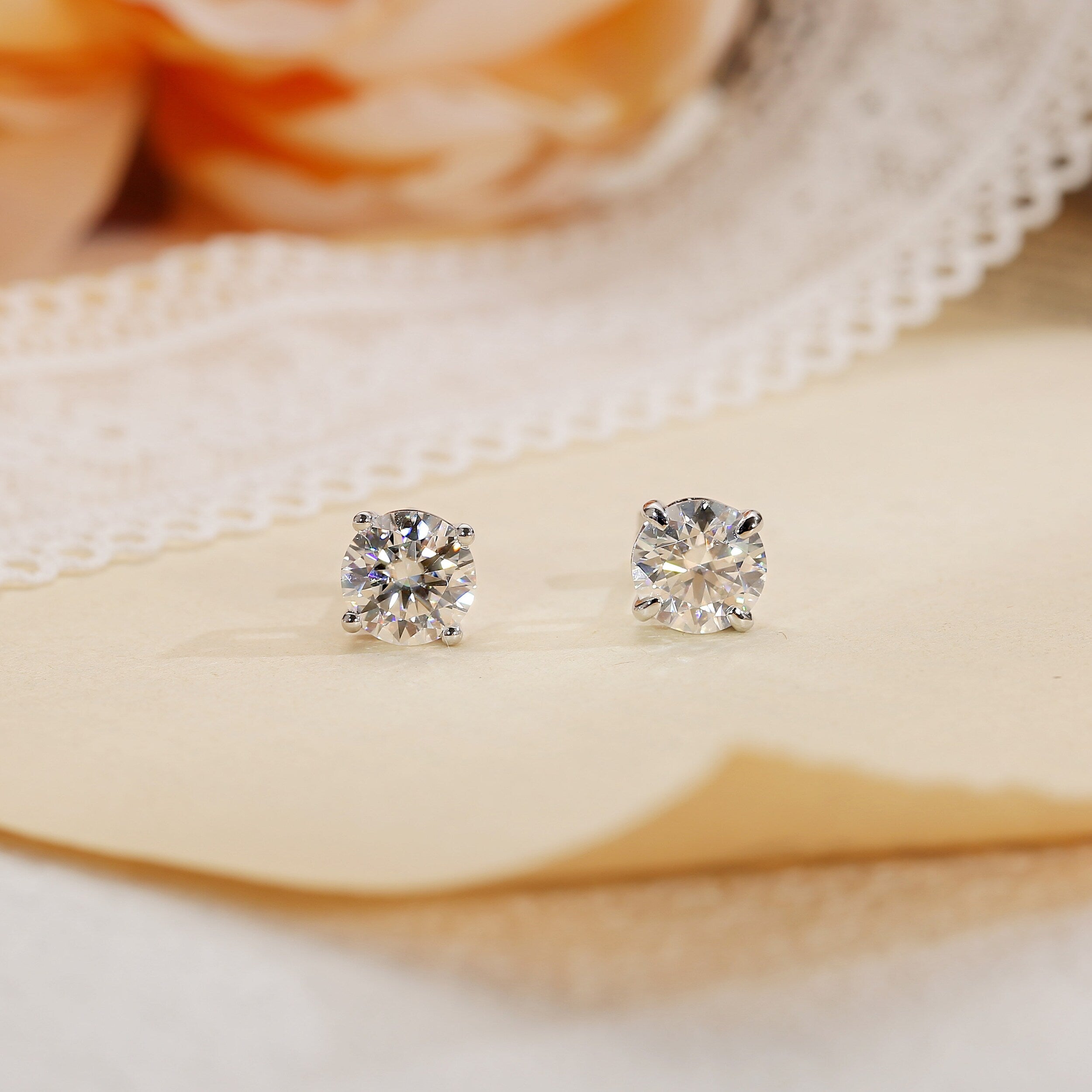 2.0 TCW Round Moissanite Diamond Solitaire Stud Earrings - Camila Brown