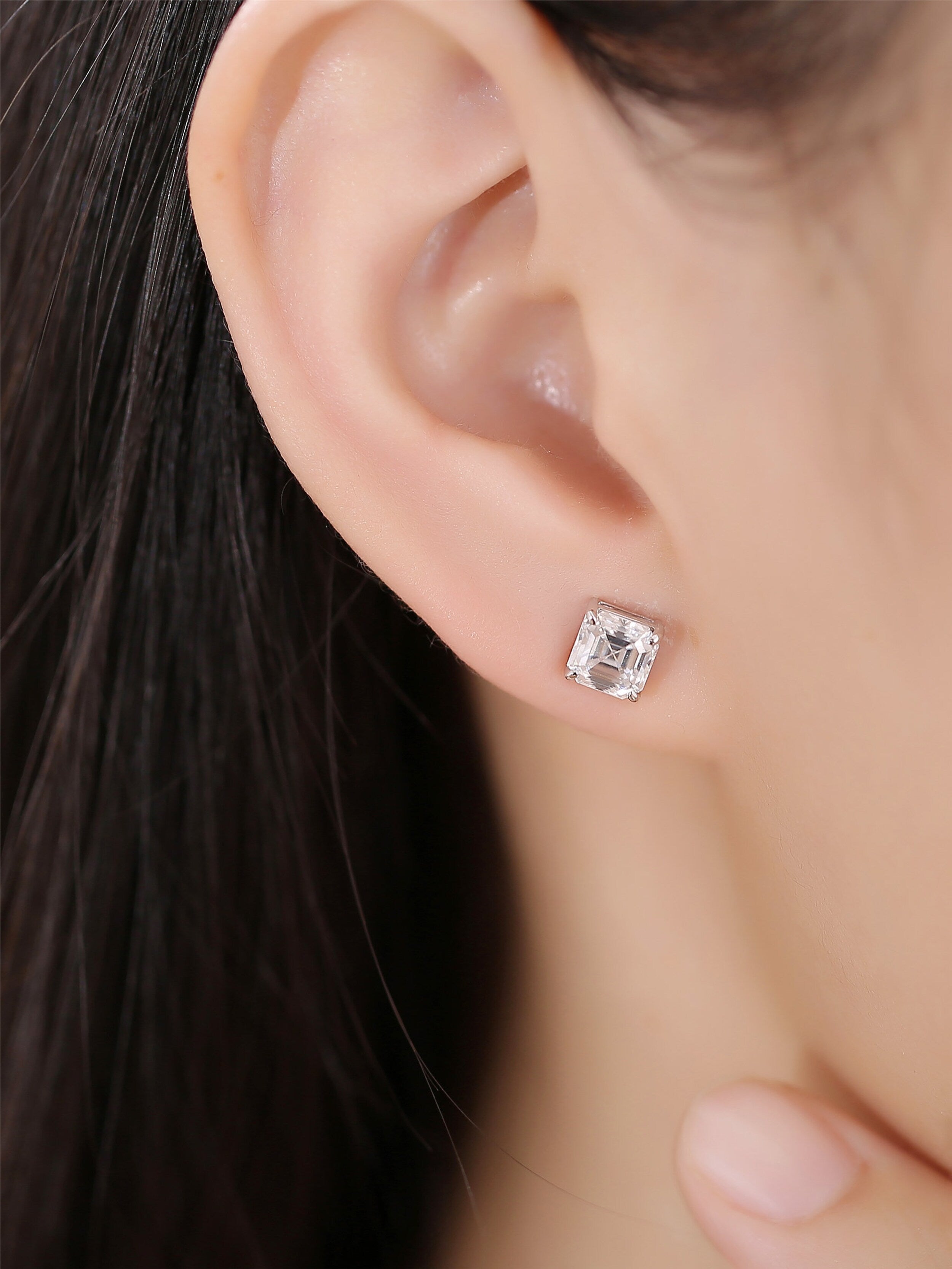 2.0 TCW Asscher Moissanite Diamond Solitaire Stud Earrings - Camila Brown