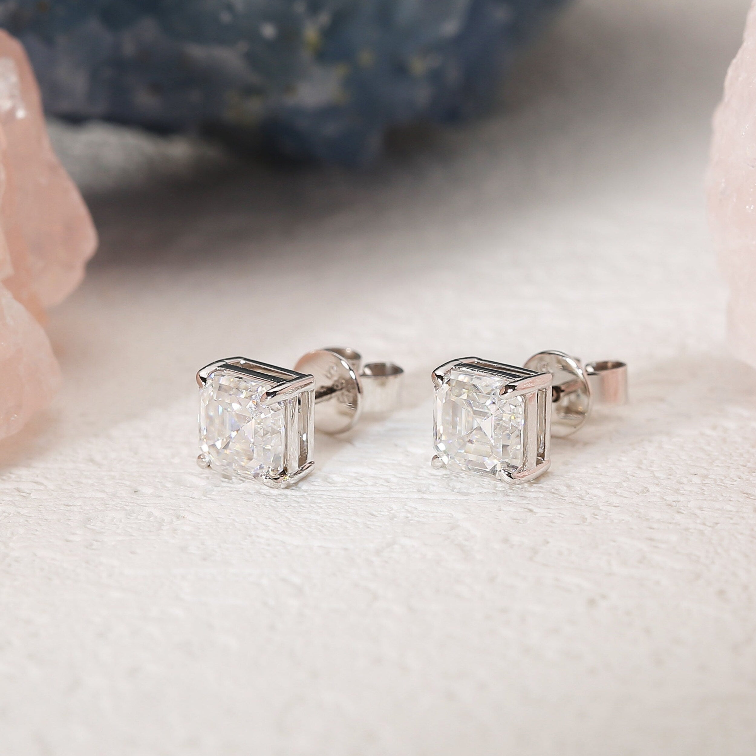 2.0 TCW Asscher Moissanite Diamond Solitaire Stud Earrings - Camila Brown