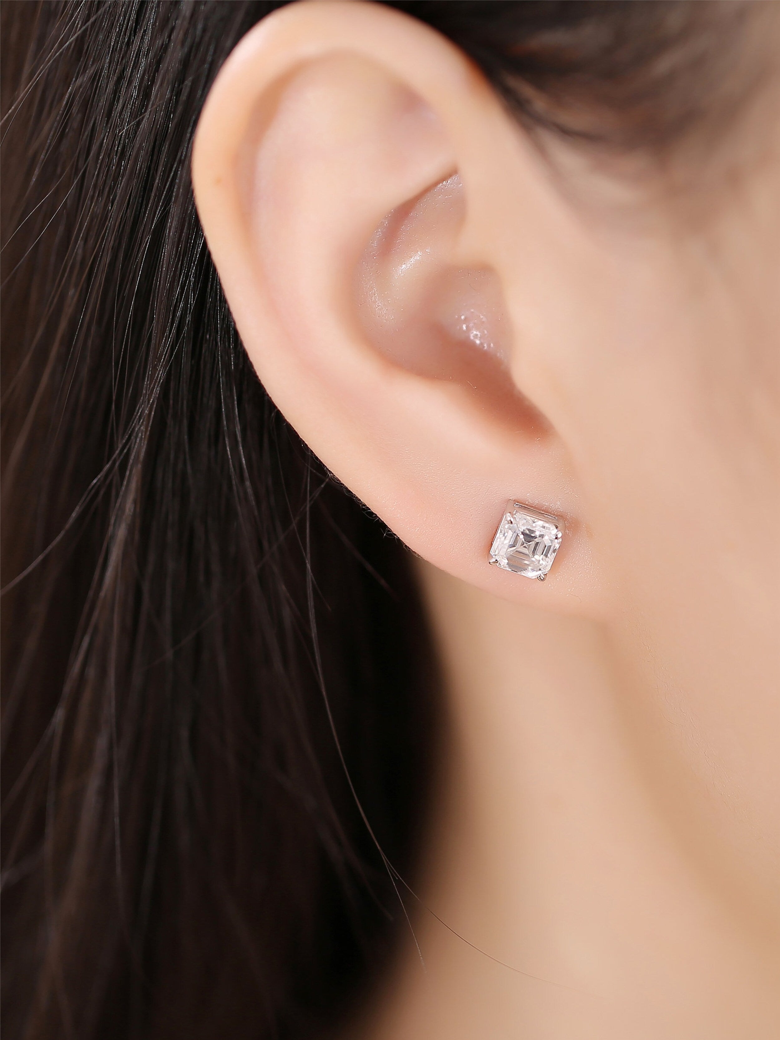 2.0 TCW Asscher Moissanite Diamond Solitaire Stud Earrings - Camila Brown