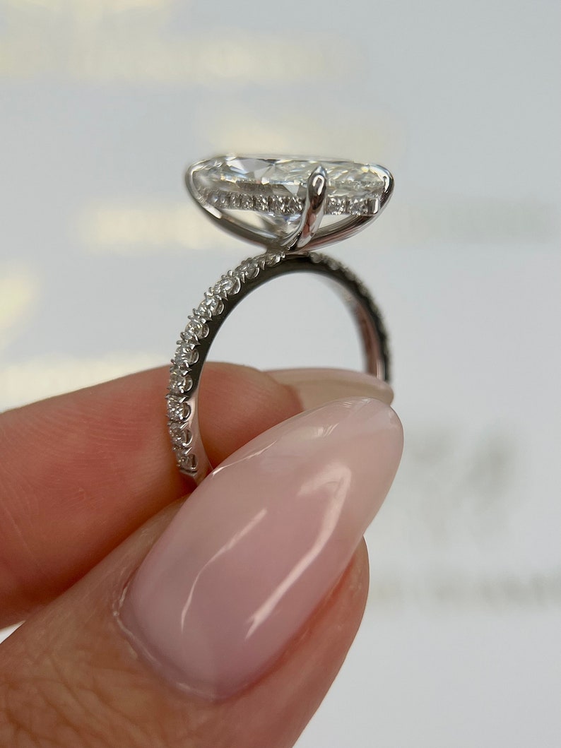 3.0 - 7.0 CT Marquise CVD Diamond Hidden Halo & Pave  Engagement Ring