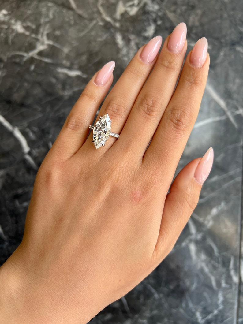 3.0 - 5.0 CT Marquise Lab GrownDiamond Hidden Halo & Pave Engagement Ring