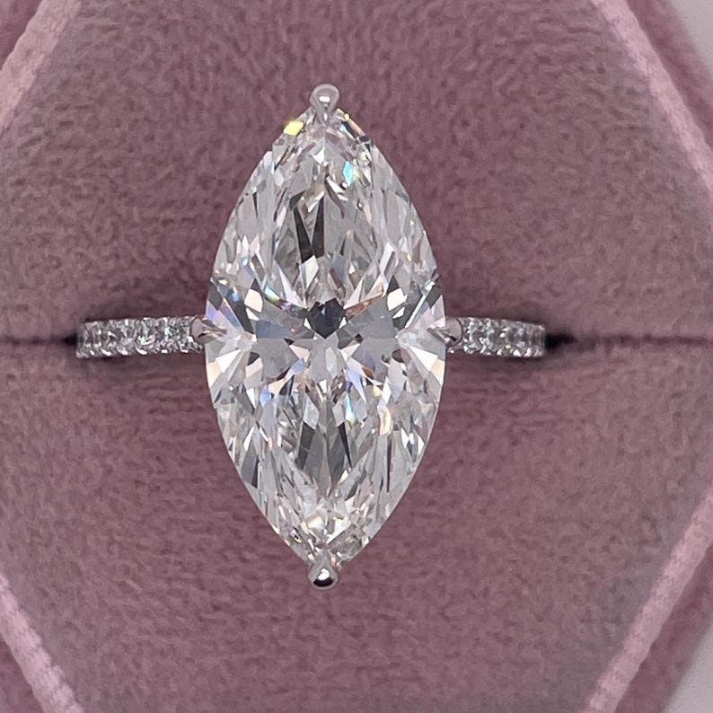 3.0 - 7.0 CT Marquise CVD Diamond Hidden Halo & Pave  Engagement Ring