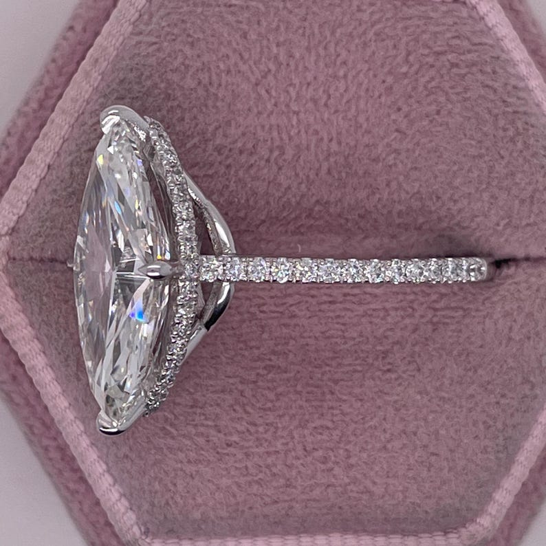 3.0 - 7.0 CT Marquise CVD Diamond Hidden Halo & Pave  Engagement Ring