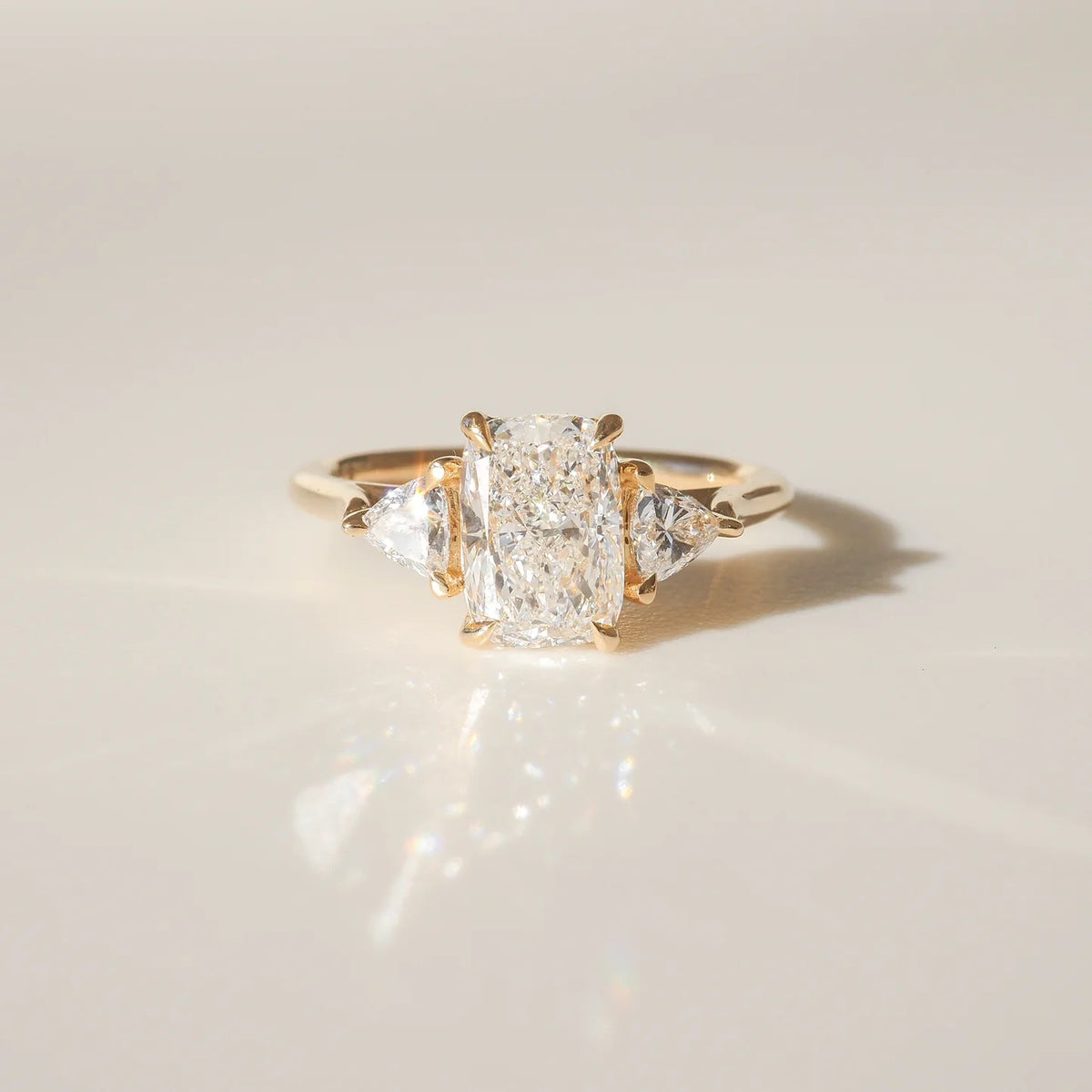 1.0-3.0 Carats cushion Shaped Lab Grown Diamond Three Stone Style Engagement Ring