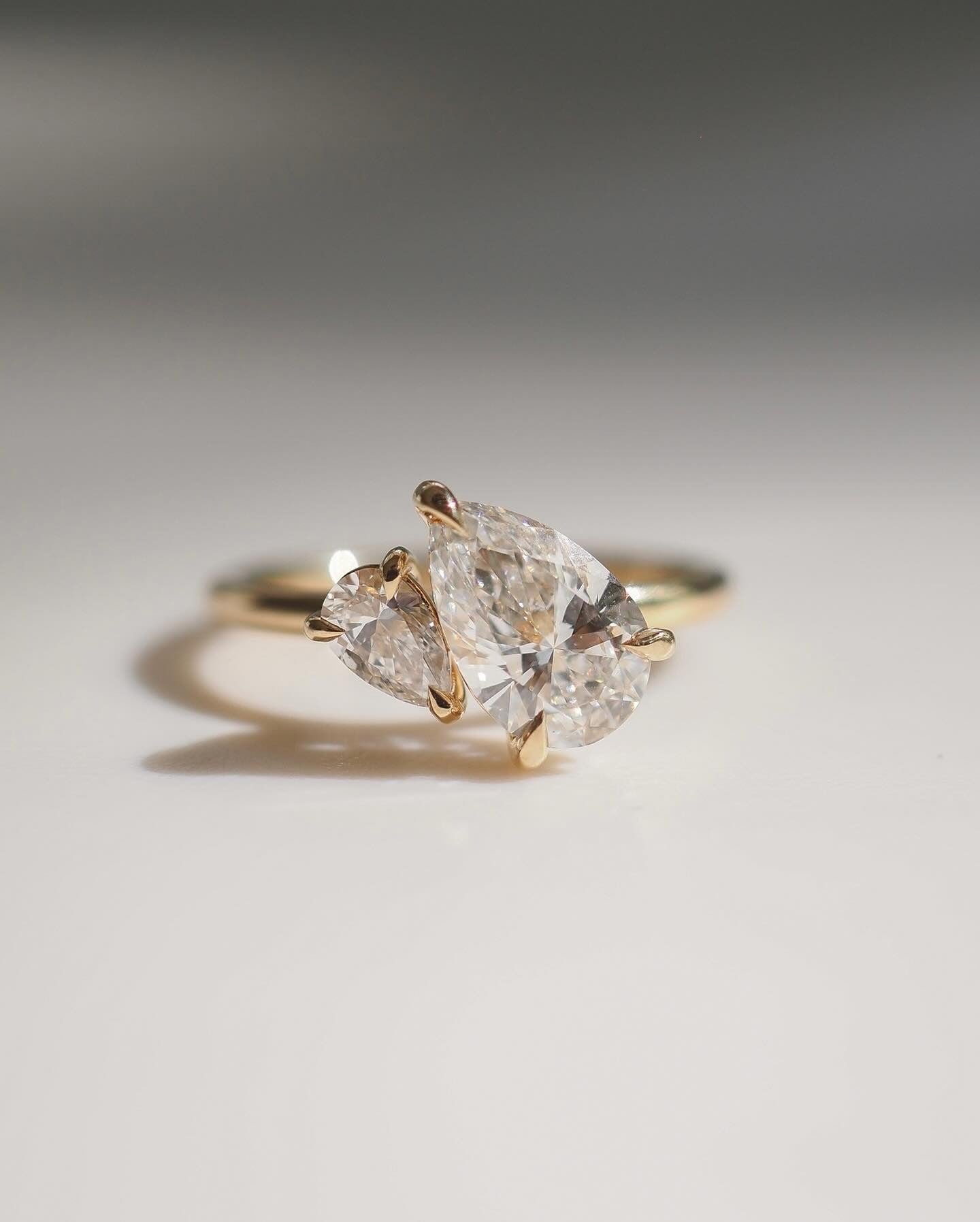0.90 -2.0 Carats Pear Shaped Lab Grown Diamond Two Stone Style Engagement Ring