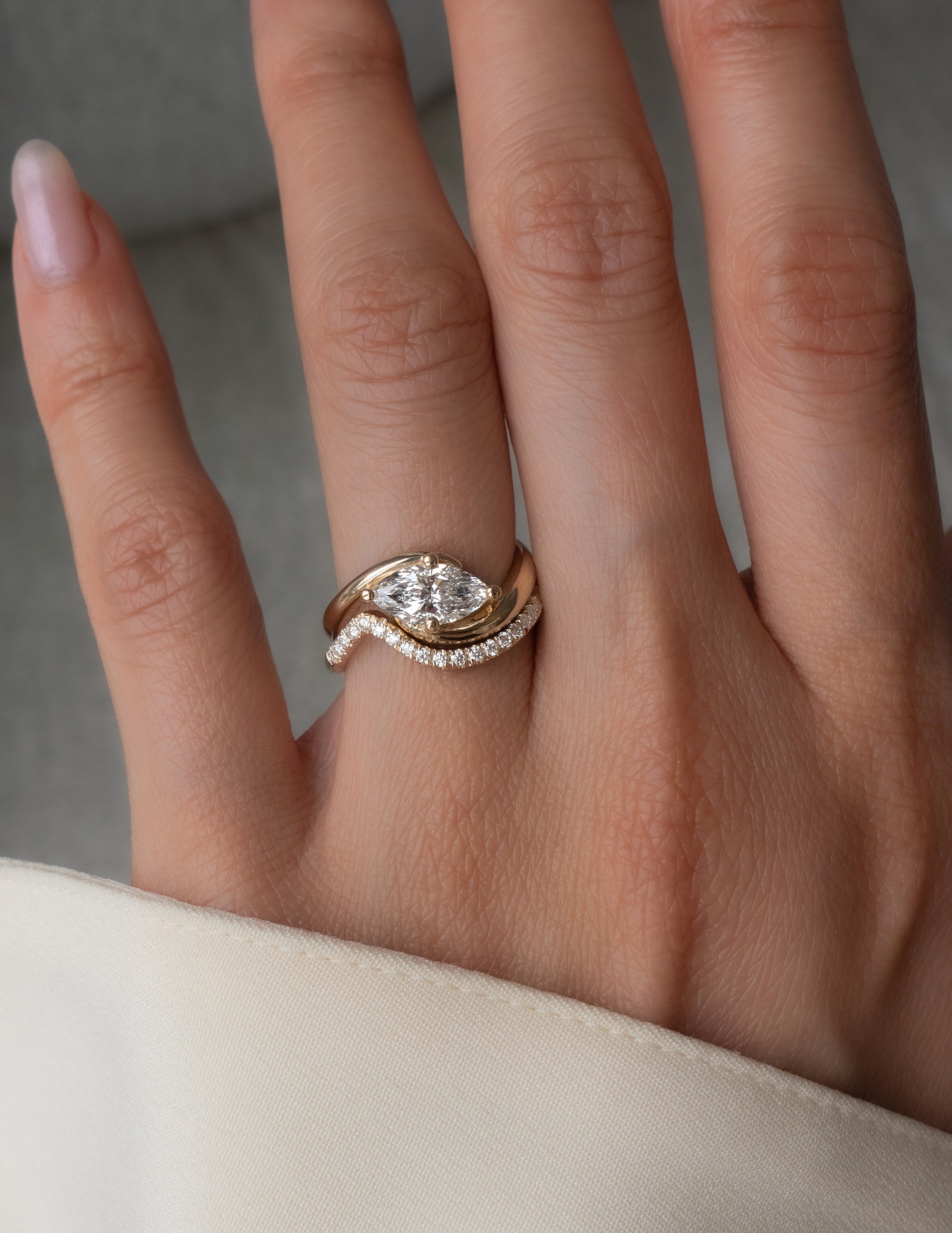1.0 CT - 2.0 CT  Marquise Cut Lab Grown Diamond Solitaire Setting Bridal Set