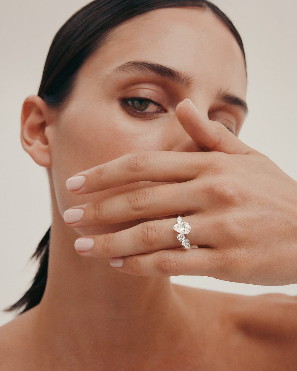 0.70 CT Round & Pear Lab Grown Diamond Unique Style Engagement Ring