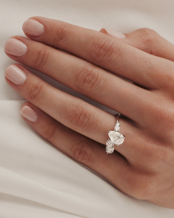 0.70 CT Round & Pear Lab Grown Diamond Unique Style Engagement Ring