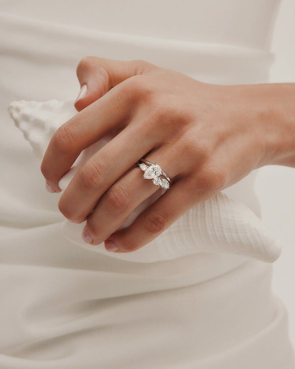 0.70 CT Round & Pear Lab Grown Diamond Unique Style Engagement Ring