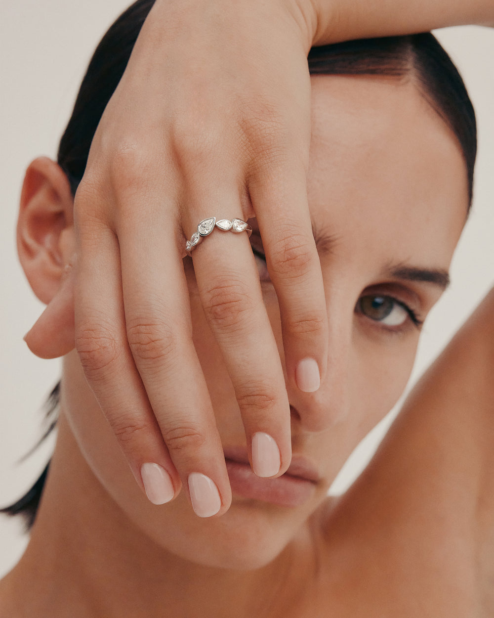 0.80 TCW Pear EF-VVS Diamond Bezel Wedding Band