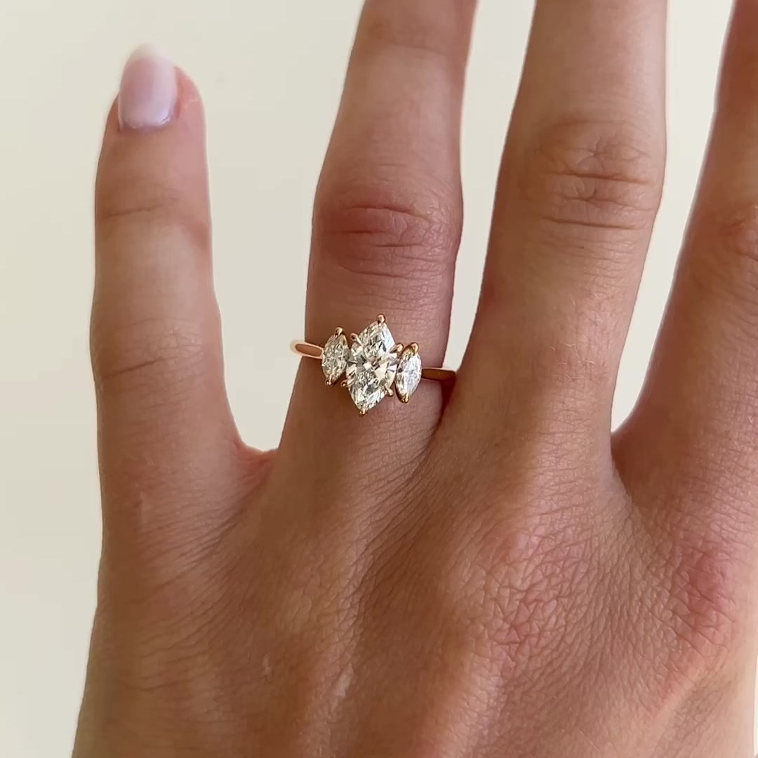1.0 CT Marquise G/VVS2 CVD Diamond Three Stone Style Engagement Ring - Camila Brown