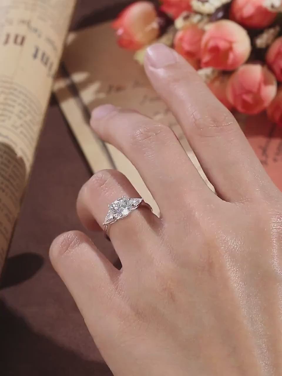 1.0 CT Cushion F/VVS Lab Grown Diamond Three Stone Style Engagement Ring