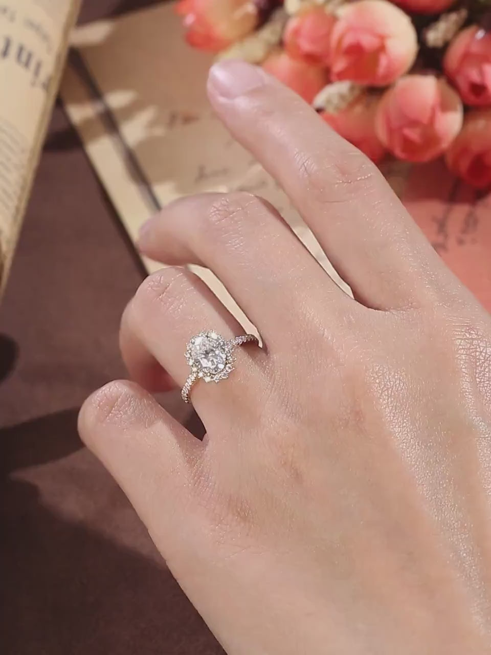 2.5 - 4.5 CT Oval Lab Grown Diamond Halo pave Setting Engagement Ring