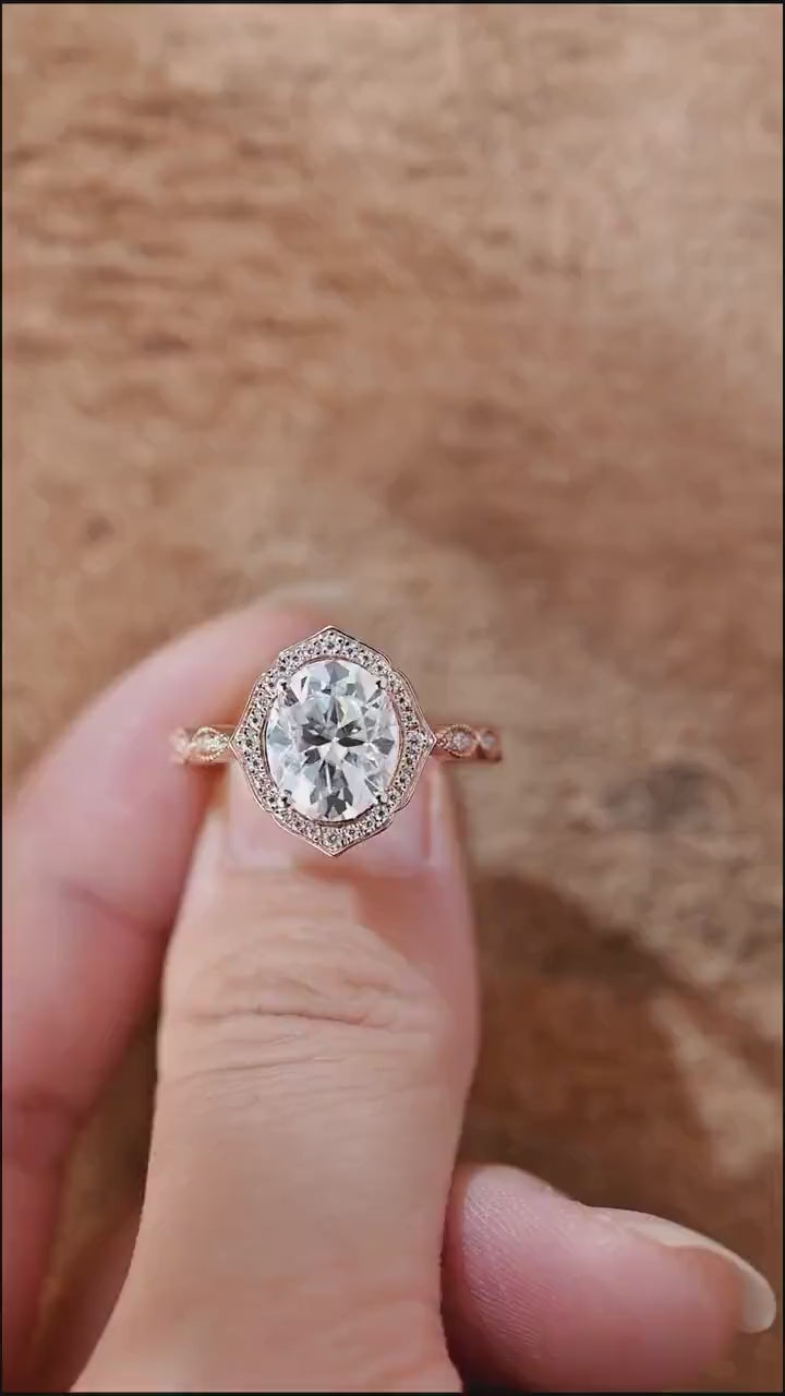 1.0-3.0 CT Oval  Lab Grown Diamond halo Pave Setting Engagement Ring
