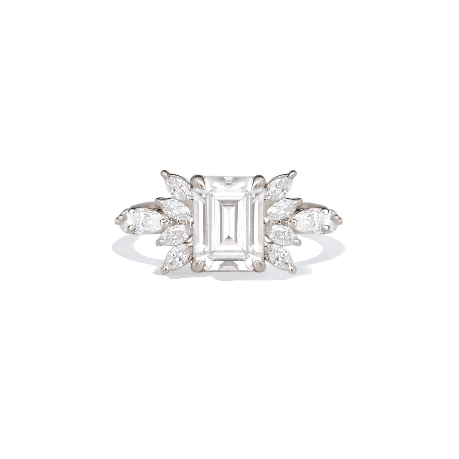 1.50 CT Emerald Shape Lab Grown Cluster Engagement Ring
