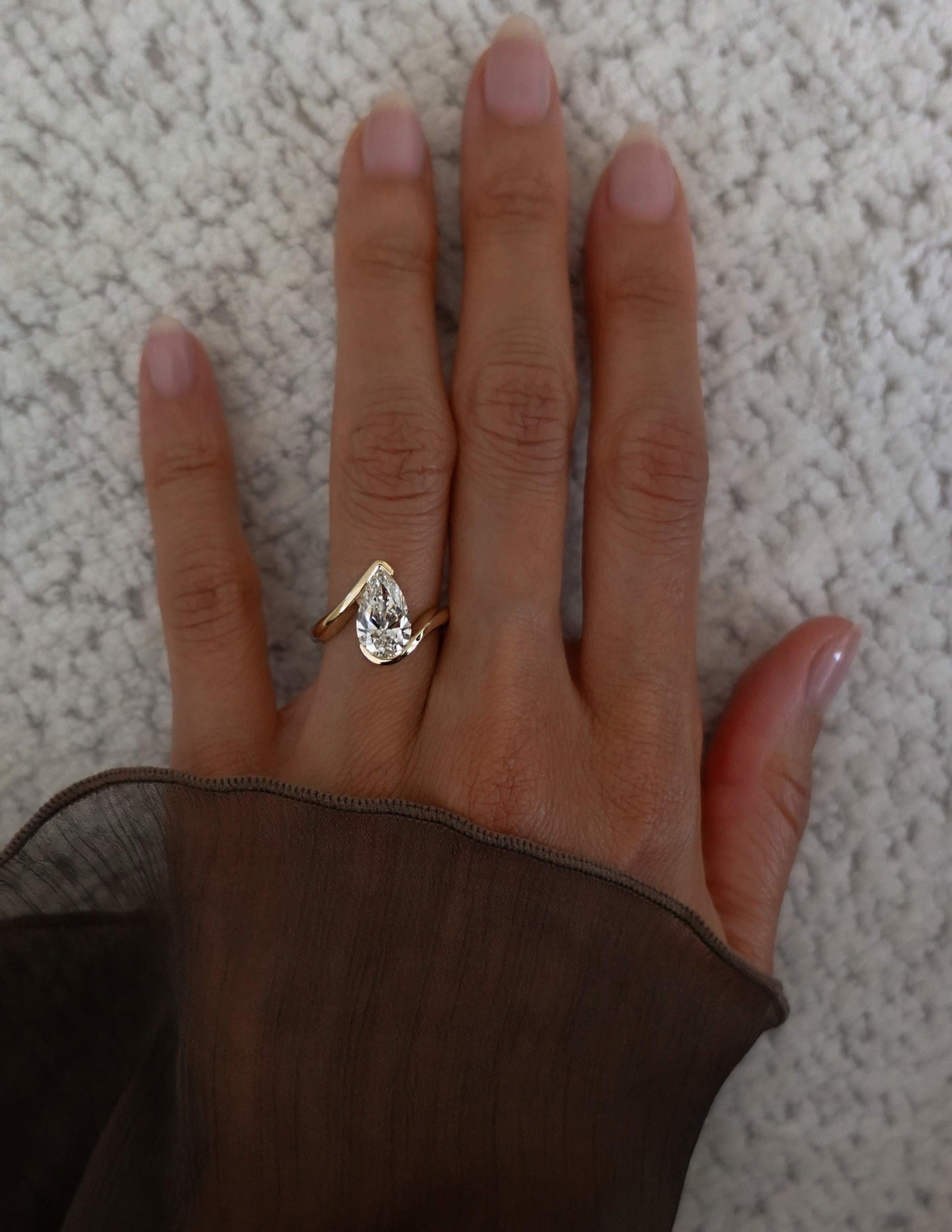 1.0 - 2.5 CT Pear Shaped Lab Grown Diamond Bypass Style Engagement Ring