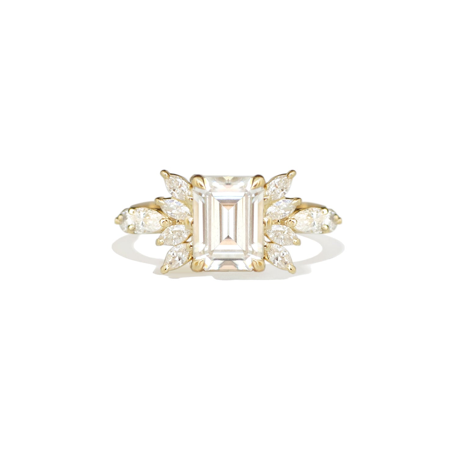 1.50 CT Emerald Shape Lab Grown Cluster Engagement Ring