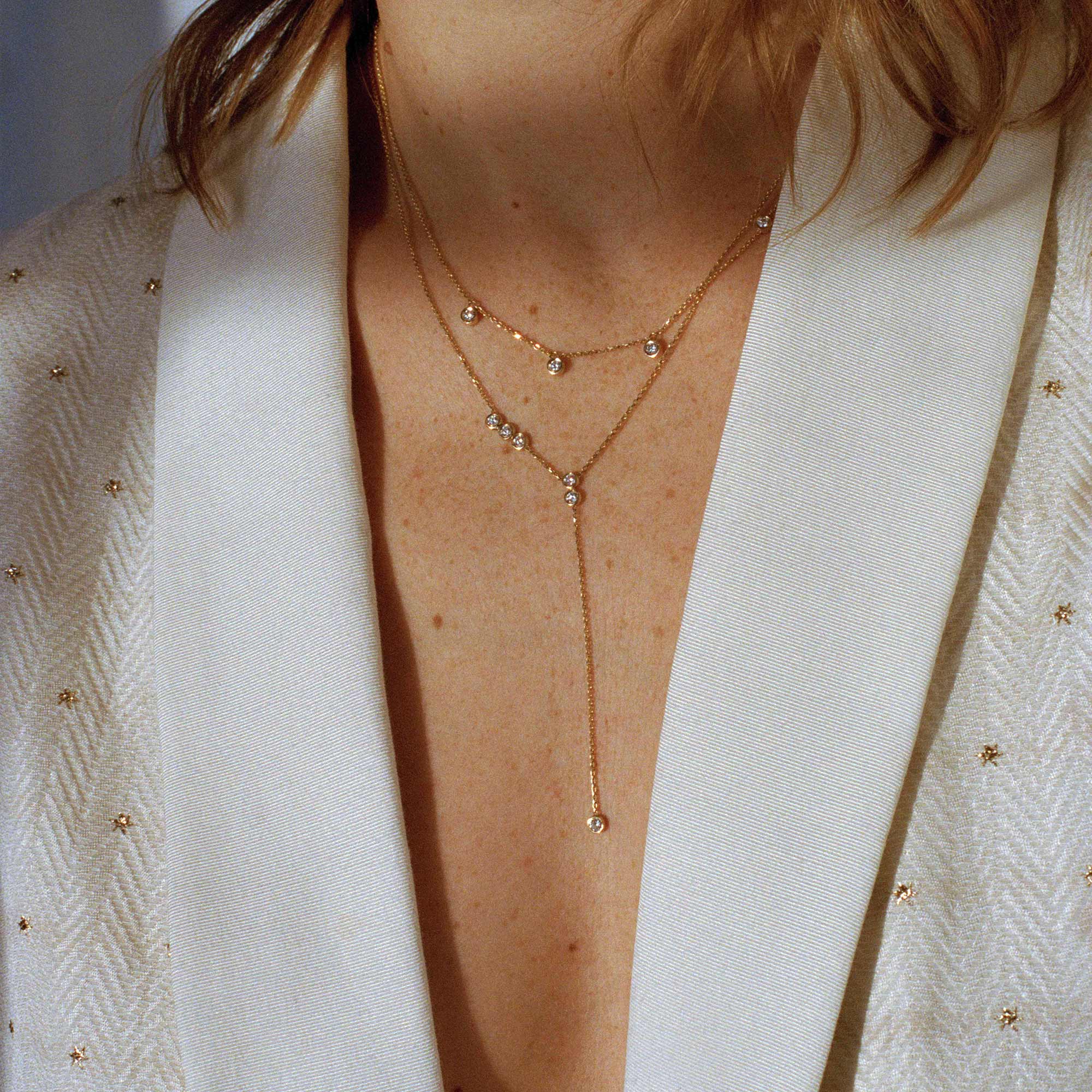 0.30 TCW Round Moissanite Diamond Bezel Stars truck Lariat Pendent Necklace - Camila Brown