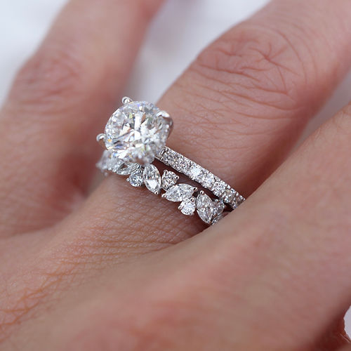 0.81 TCW Round & Marquise CVD Diamond Cluster Wedding Band - Camila Brown