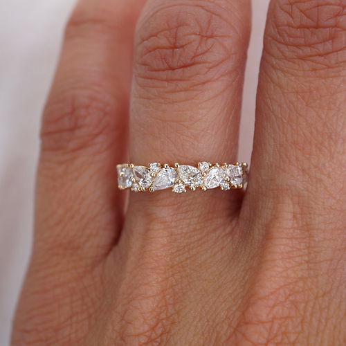 0.98 TCW Round & Pear CVD Diamond Cluster Wedding Band - Camila Brown