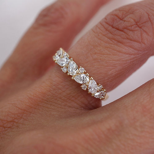 0.98 TCW Round & Pear CVD Diamond Cluster Wedding Band - Camila Brown
