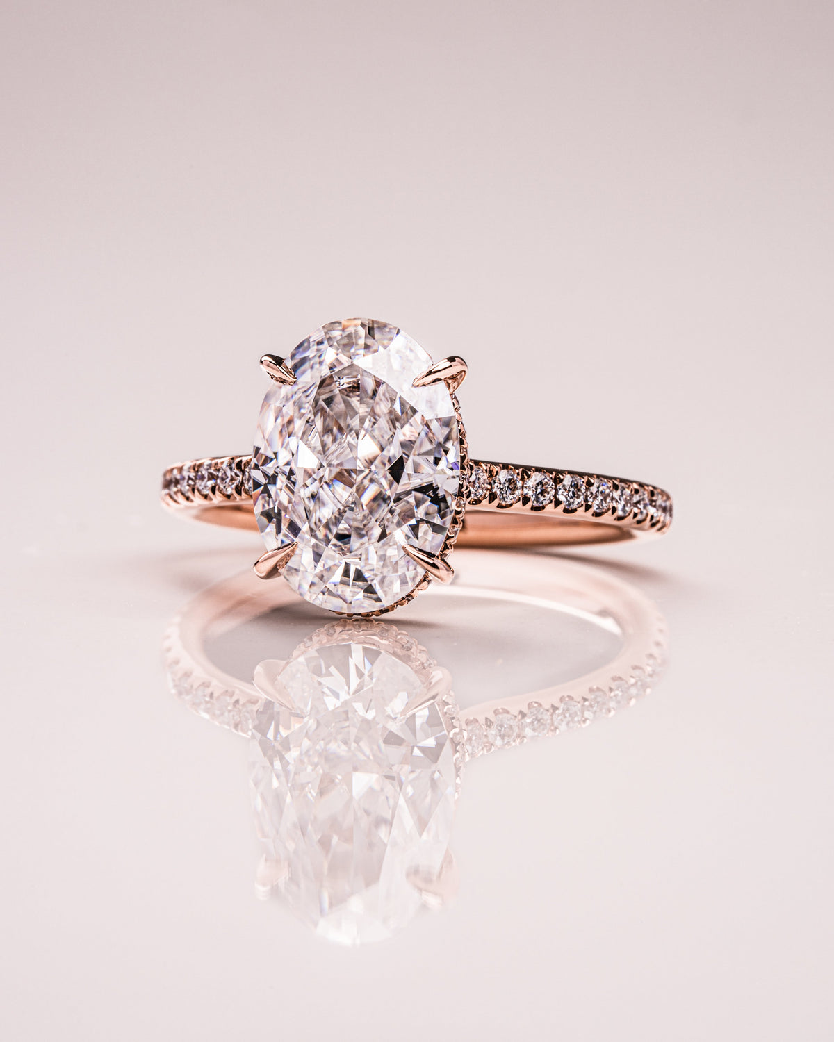 1.90 - 3.90 CT Oval F/VS1 CVD Diamond Hidden Halo Pave Setting Engagement Ring - Camila Brown
