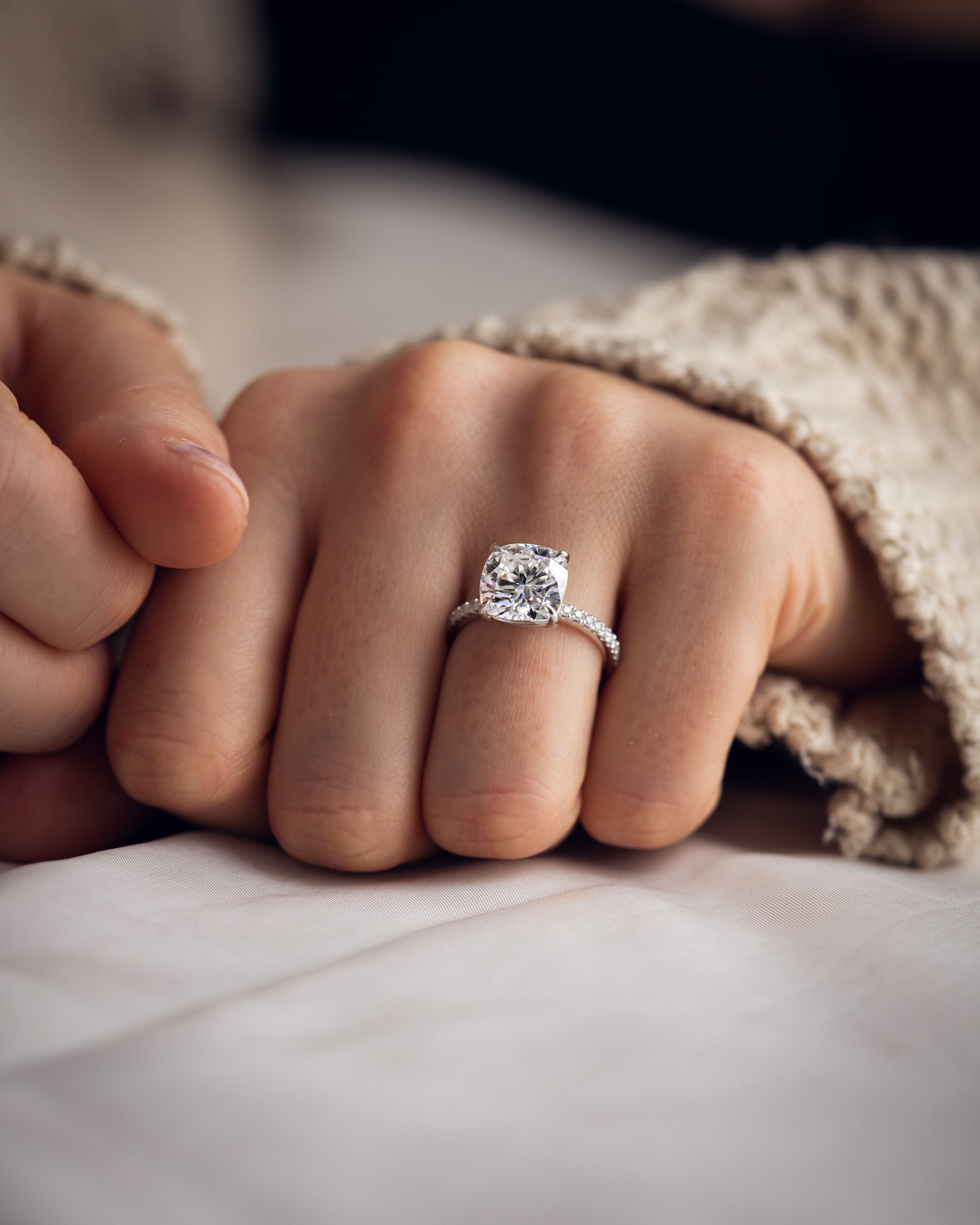 2.18-4.18 CT Cushion G/VS2 CVD Diamond Pave Setting Engagement Ring - Camila Brown