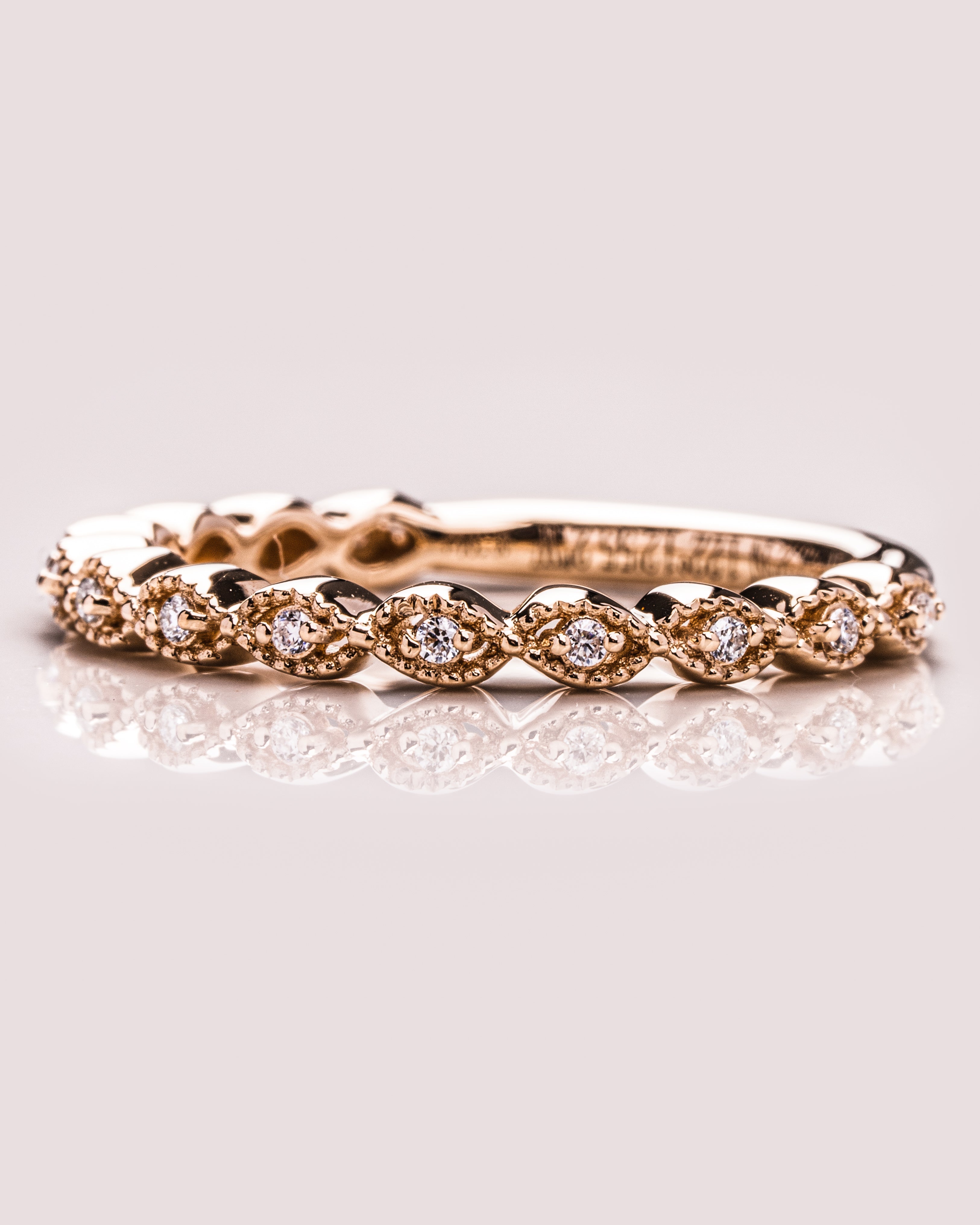 0.16 TCW Round CVD Diamond Half Eternity Milgrain Style Wedding Band - Camila Brown