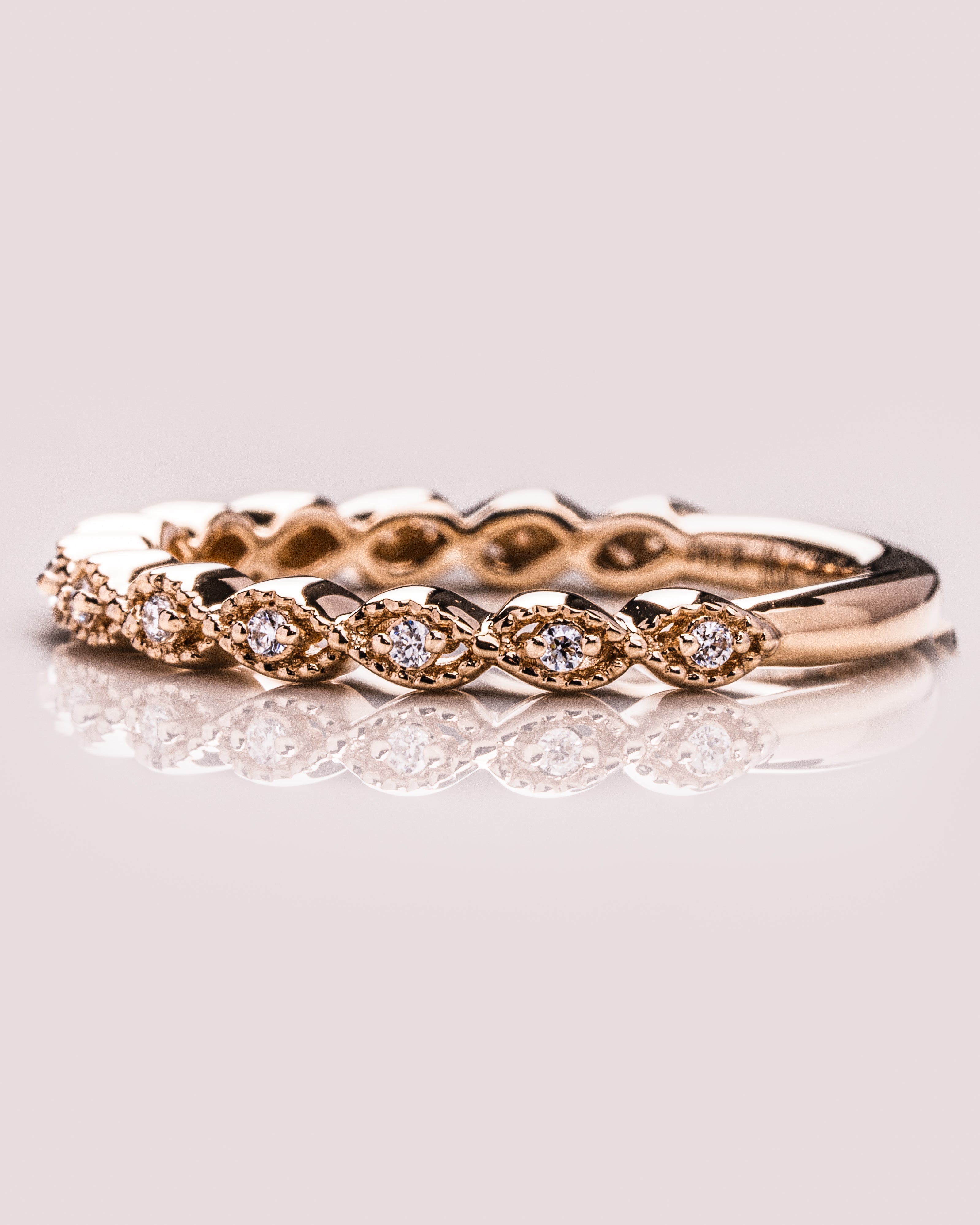 0.16 TCW Round CVD Diamond Half Eternity Milgrain Style Wedding Band - Camila Brown