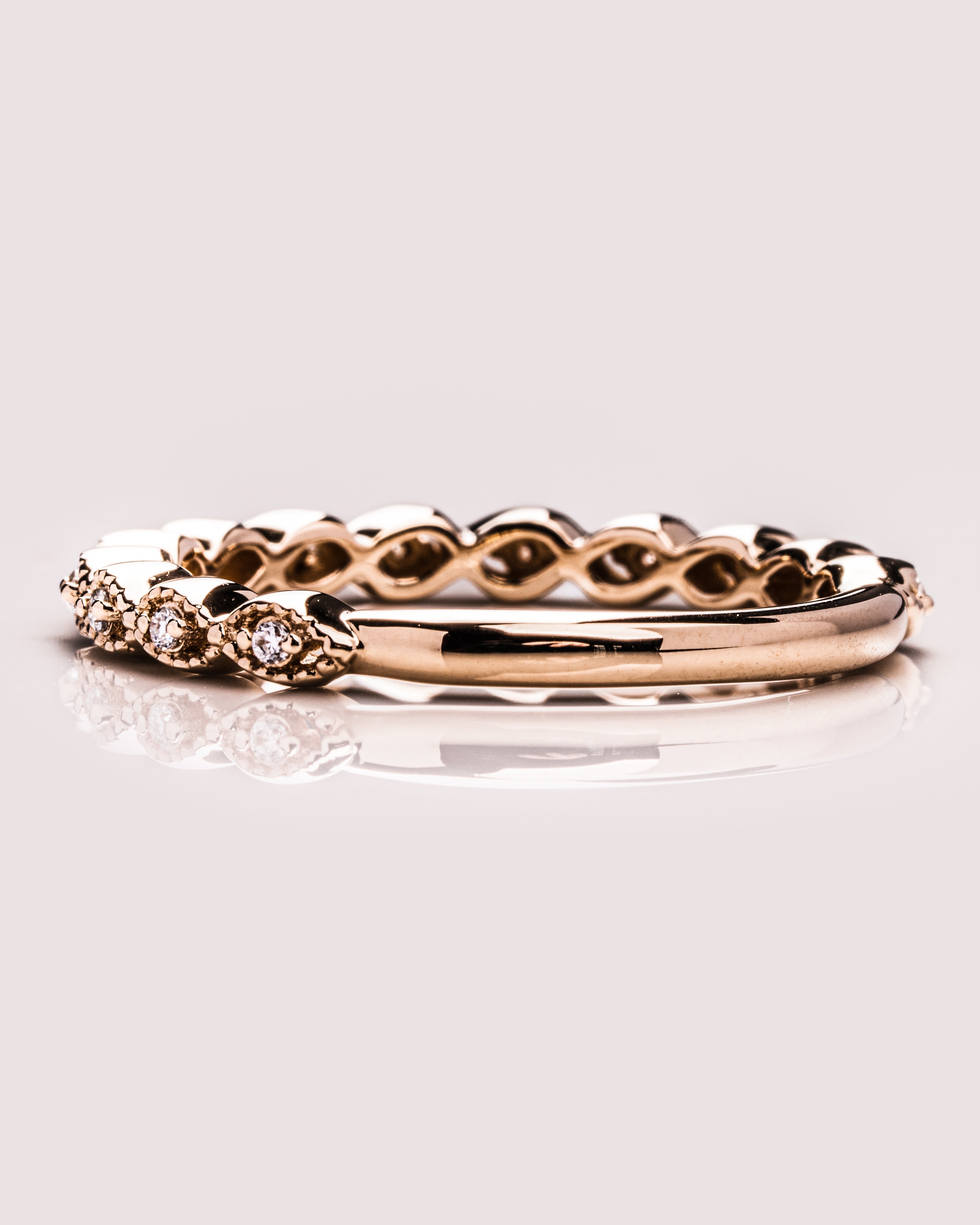 0.16 TCW Round CVD Diamond Half Eternity Milgrain Style Wedding Band - Camila Brown