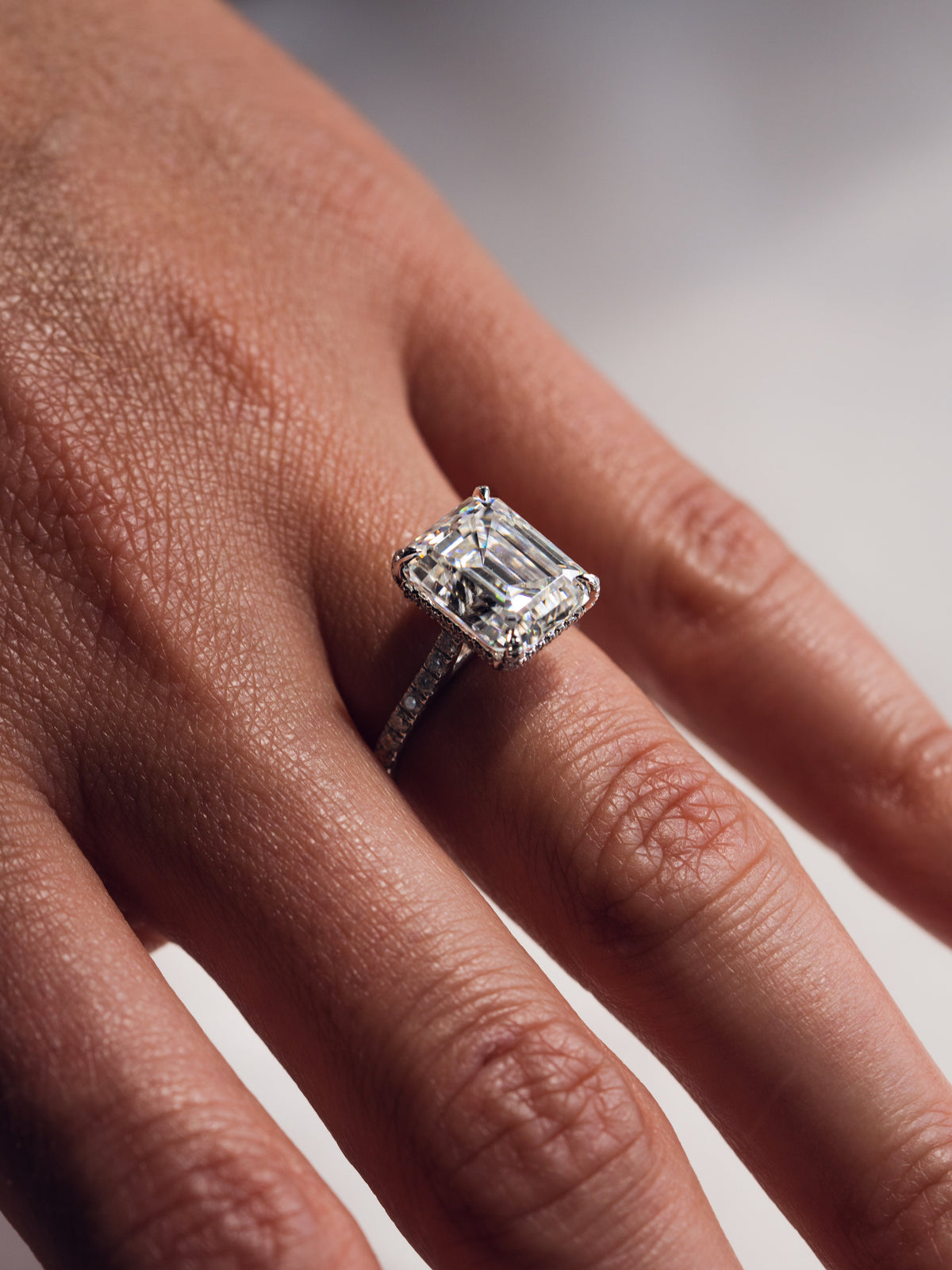 2.50 - 4.50 CT Emerald G/VS2 CVD Diamond Pave Setting Engagement Ring - Camila Brown