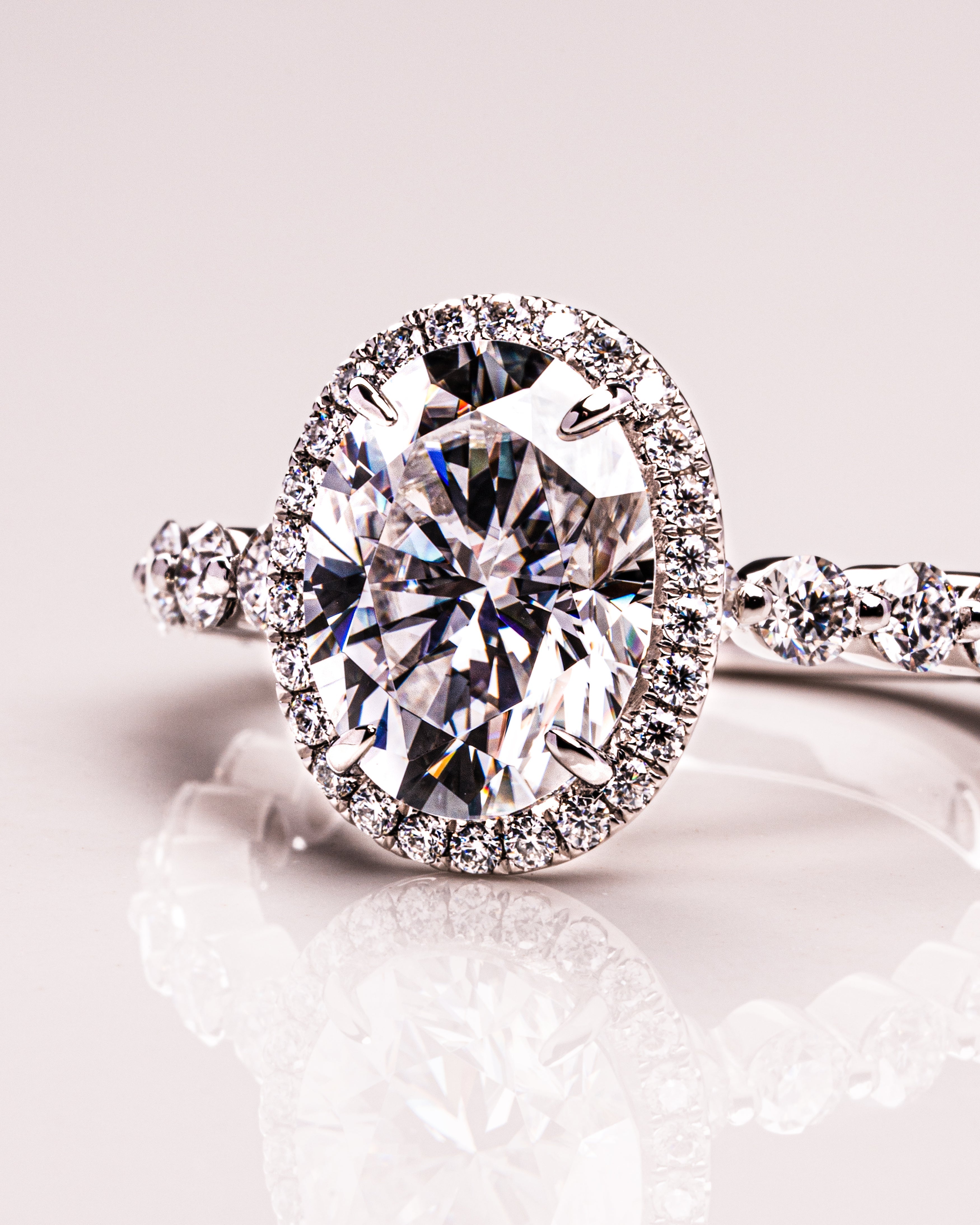 2.22 - 4.22 CT Oval G/VS2 CVD Diamond Halo Pave Setting Engagement Ring - Camila Brown