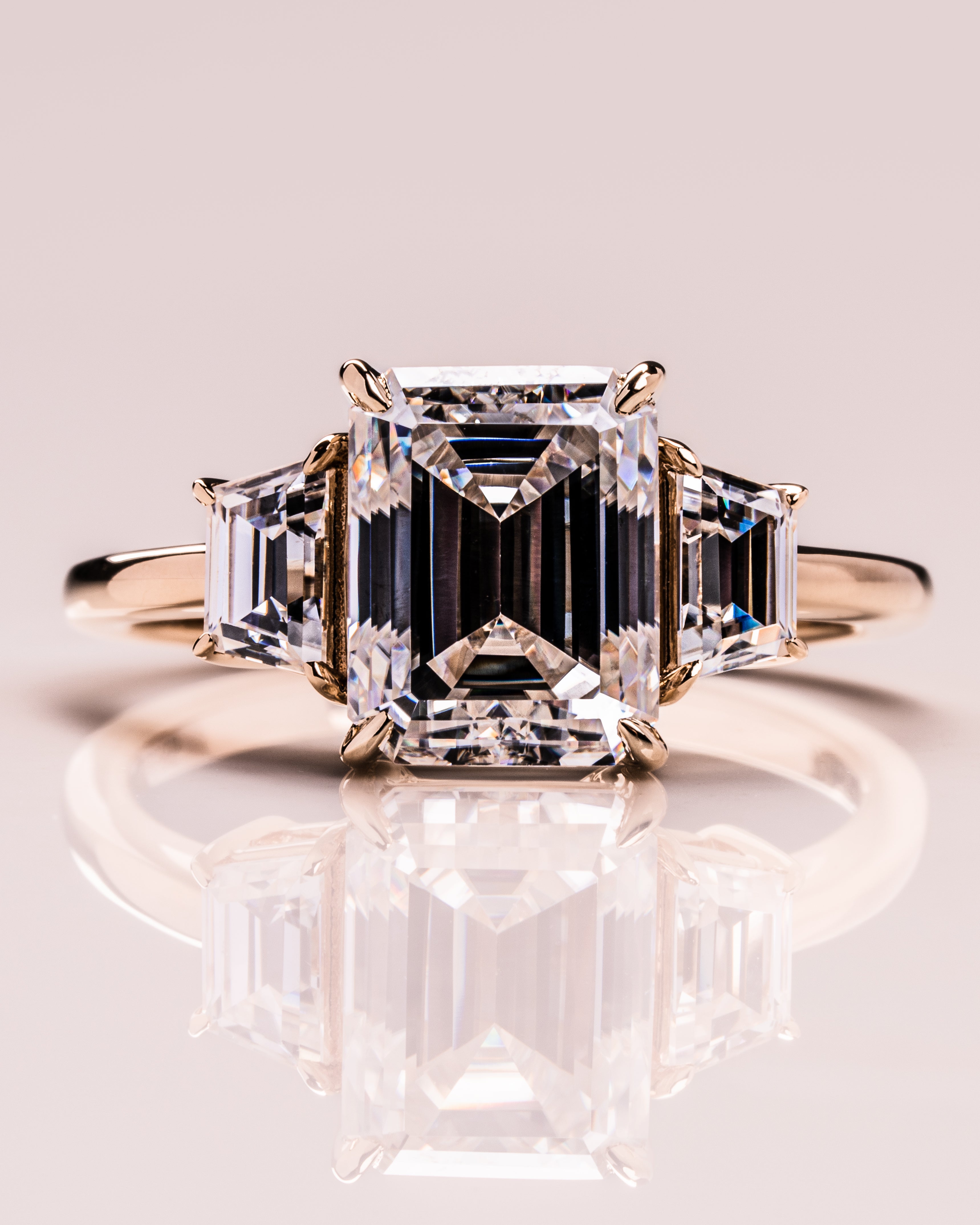 1.42-3.42 CT Emerald E/VS1 CVD Diamond Three Stones Engagement Ring - Camila Brown