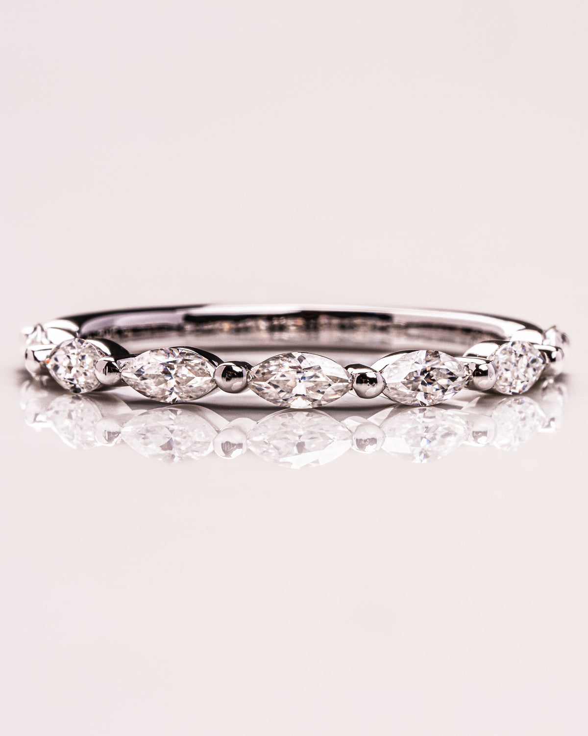 0.70 TCW Marquise CVD Diamond Half Eternity Bubble Prongs Wedding Band - Camila Brown