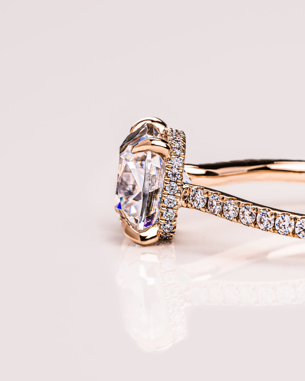 1.74 CT Cushion F/VS2 CVD Diamond Hidden Halo Pave Setting Engagement Ring - Camila Brown